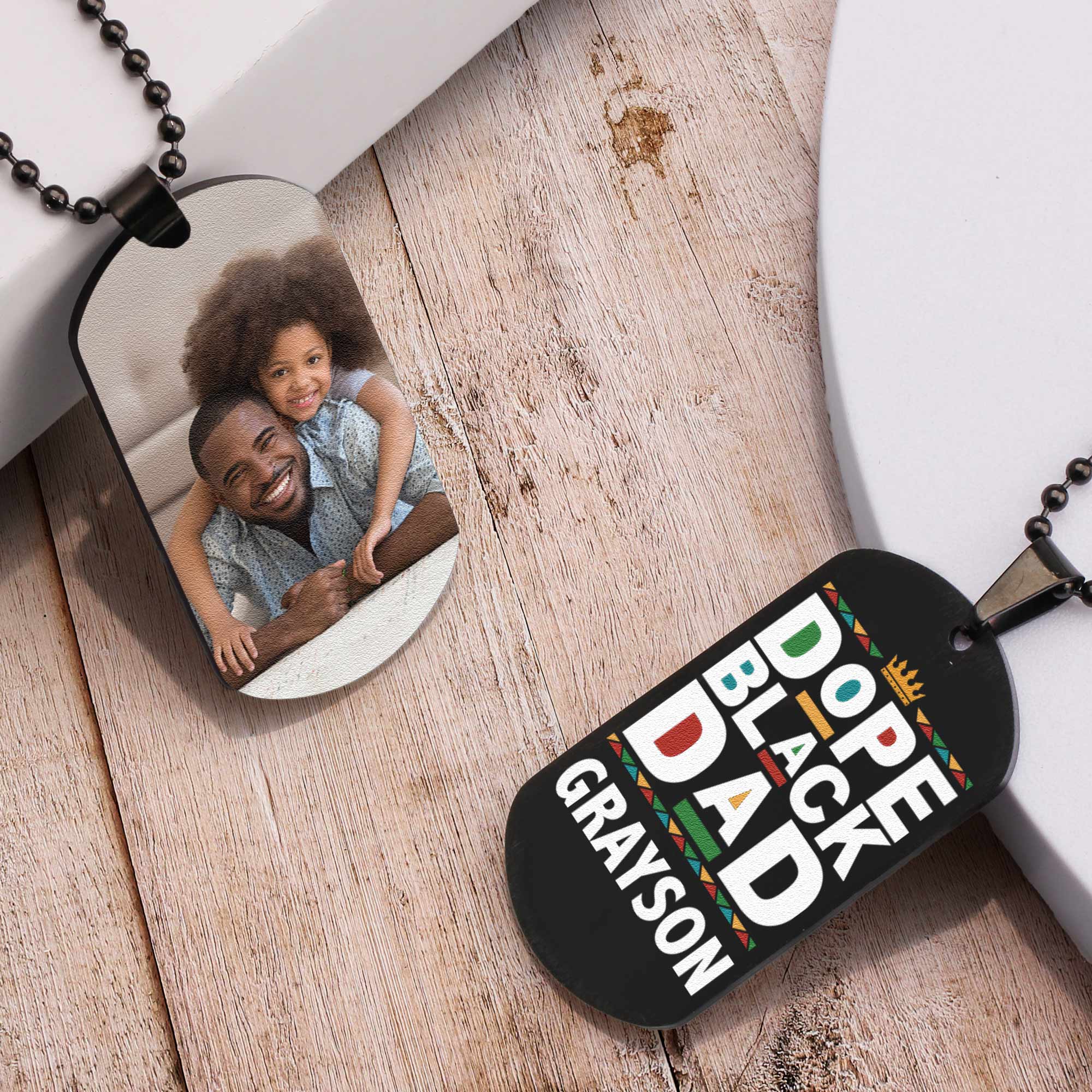 Gift For Dad Dope Black Dad - Personalized Photo Dog Tag Necklace - Image 5