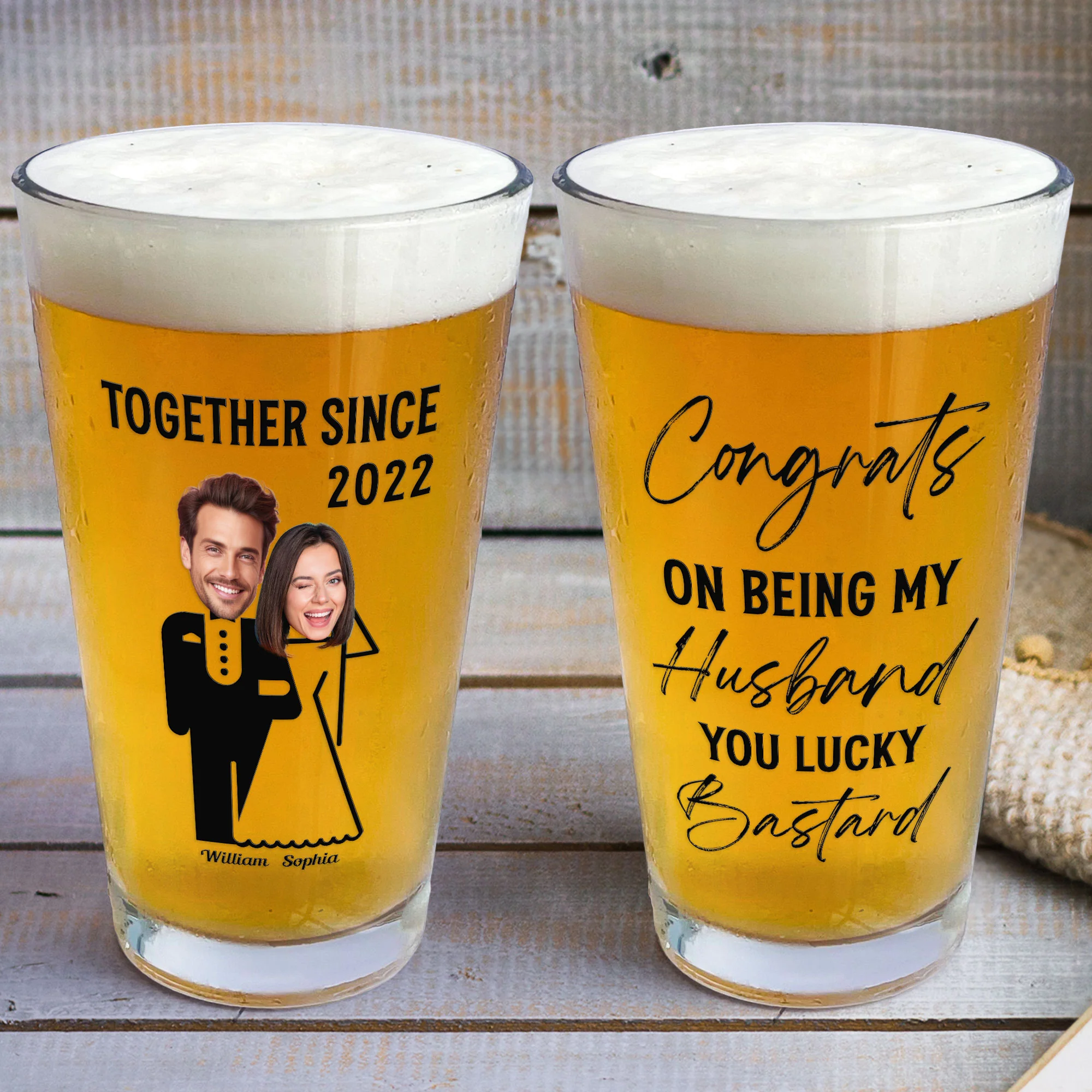 Gift For Husband Congrats On Being My Husband - Personalized Photo Beer Glass - Image 4
