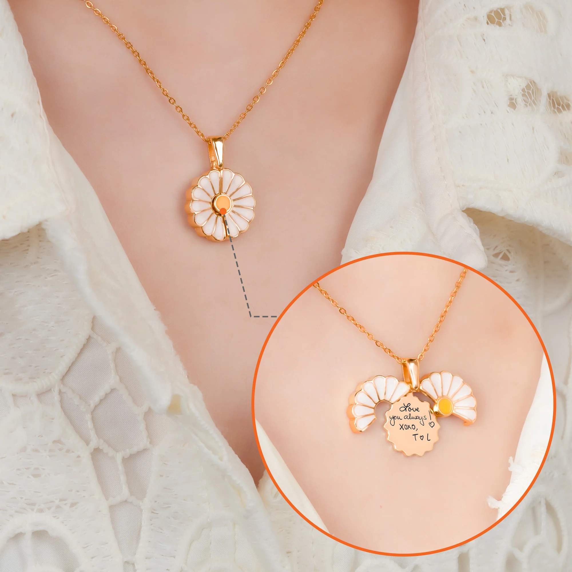 Gift For Loved Ones - Personalized Daisy Necklace With Hidden Message - Image 6