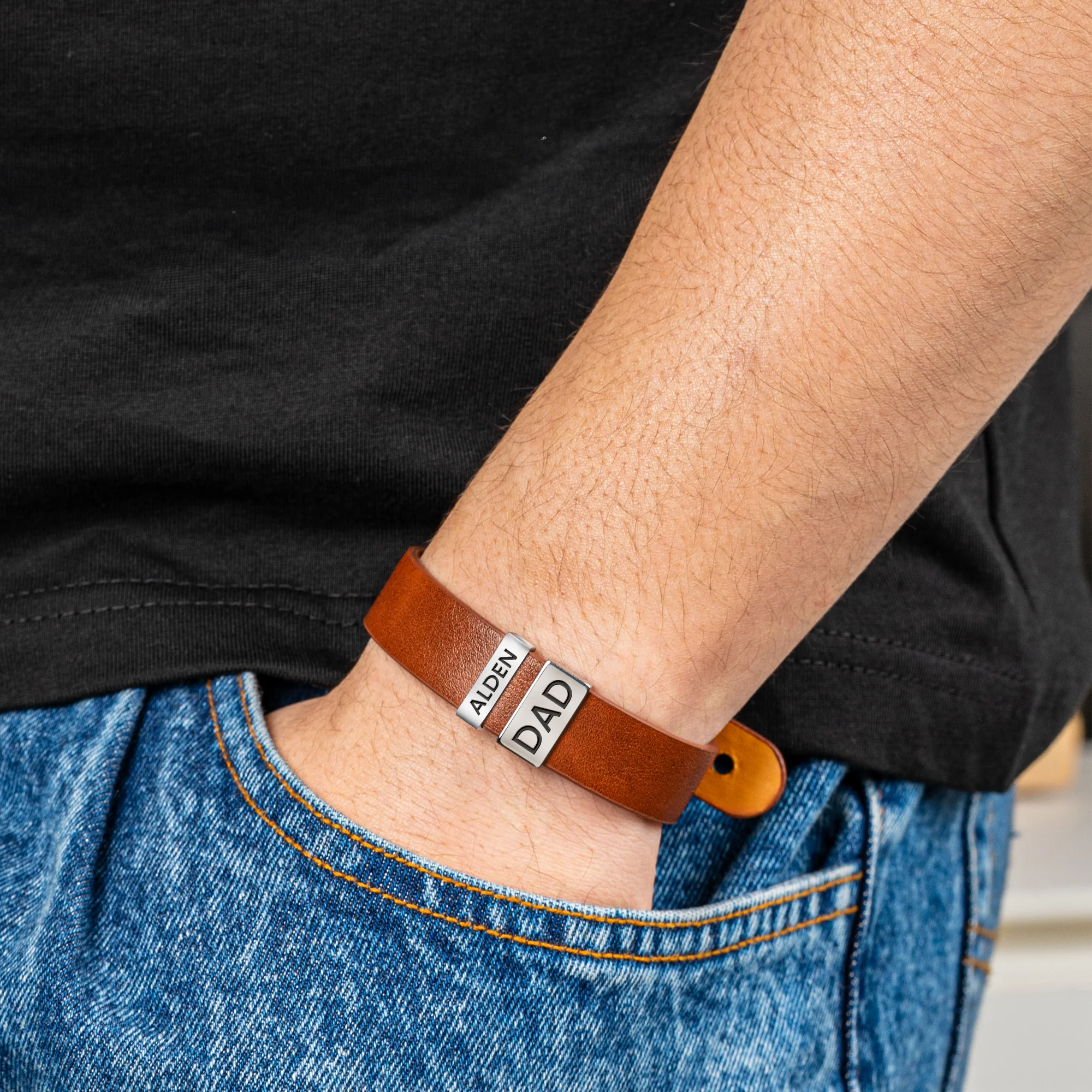 Gift For Men - Personalized Leather Bracelet With Name Beads - Image 5