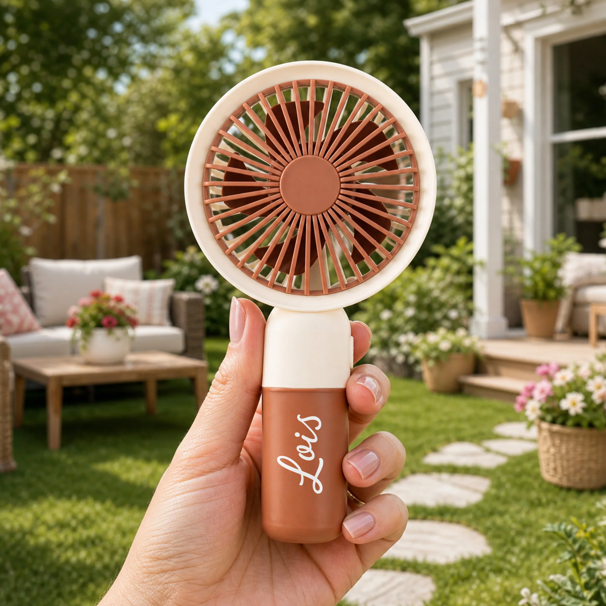 Gift For Summer With Name Print - Personalized Handheld Fan - Image 2