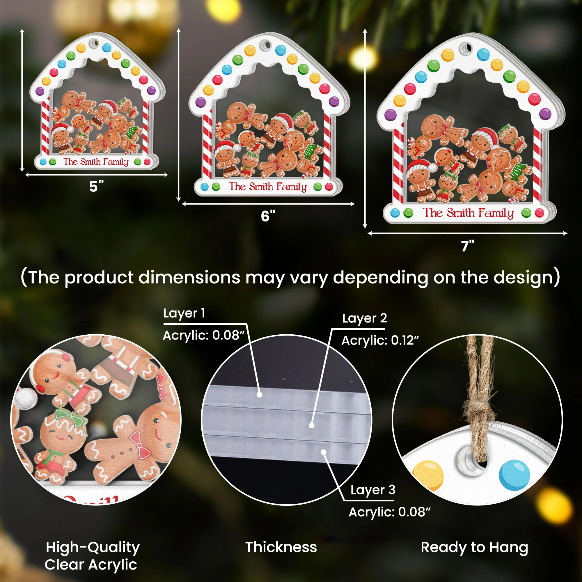 Ginger Siblings - Personalized 3 Layered Christmas Shaker Ornament - Image 4
