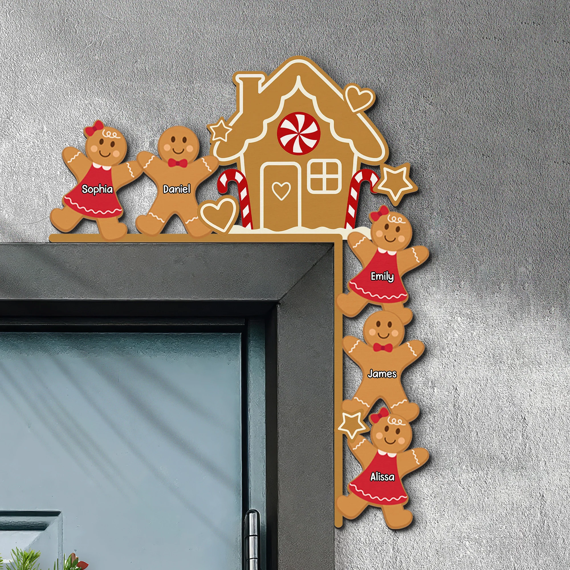 Gingerbread House Christmas Decoration - Personalized Door Corner Wood Sign - Image 4