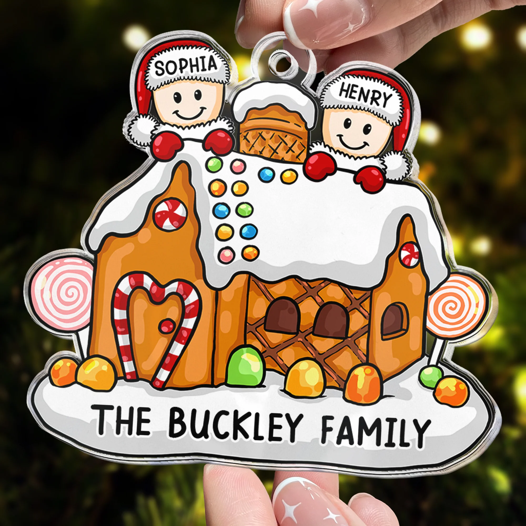 Gingerbread House Family - Personalized Acrylic Ornament - Image 2