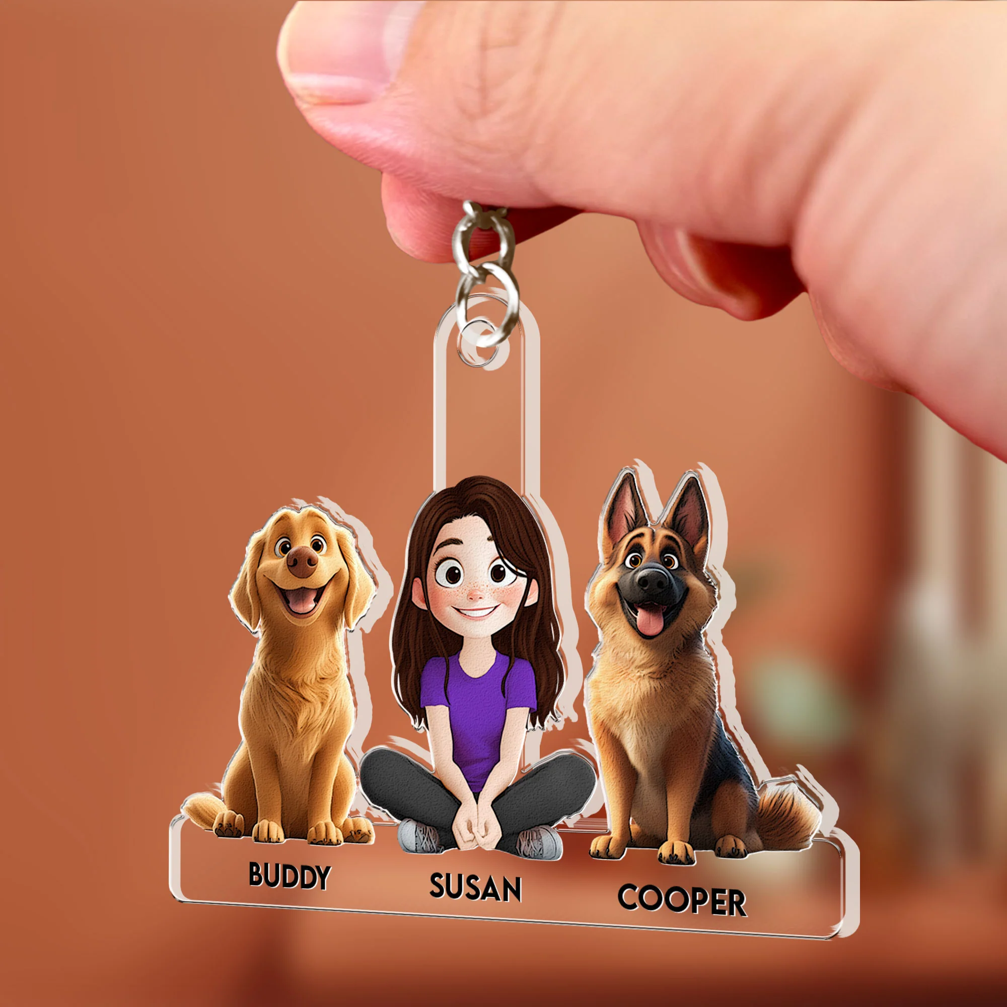Girl And Dogs - Personalized Acrylic Keychain - Image 3