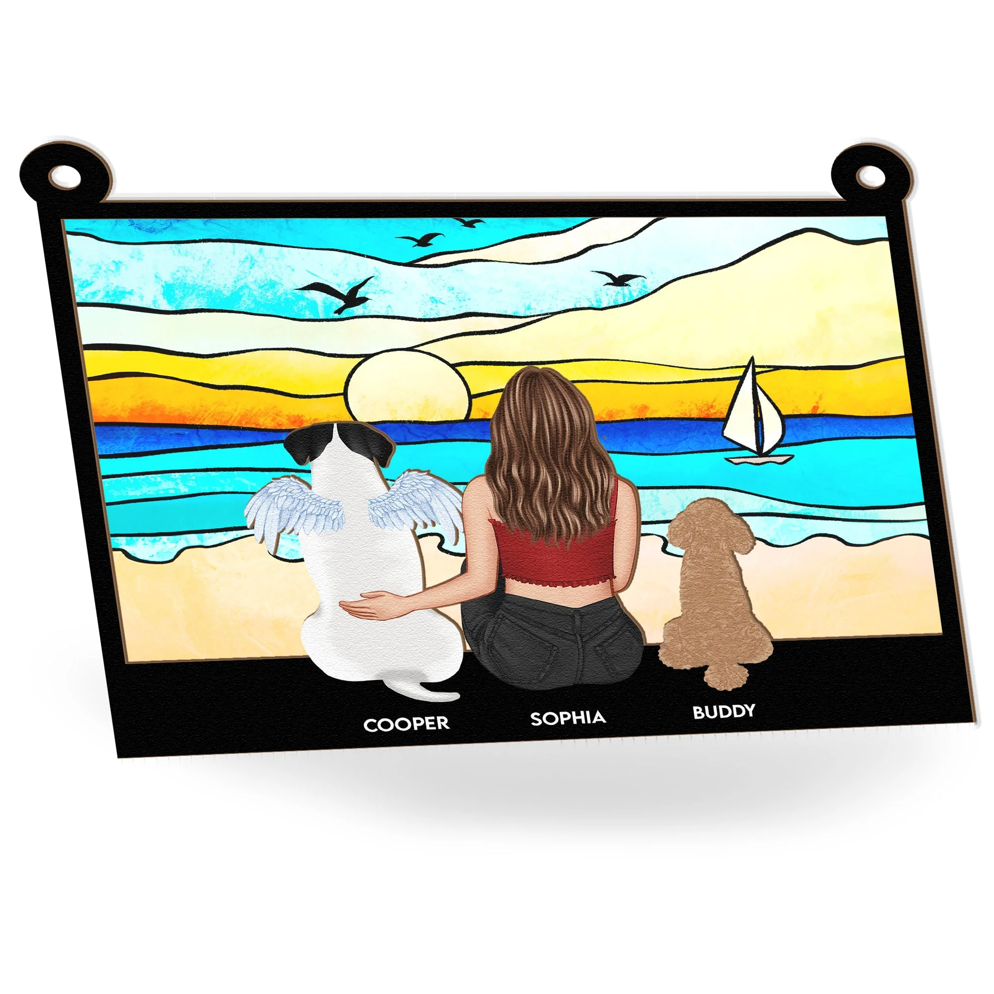 Girl And Her Dog On The Beach - Personalized Window Hanging Suncatcher Ornament - Image 4
