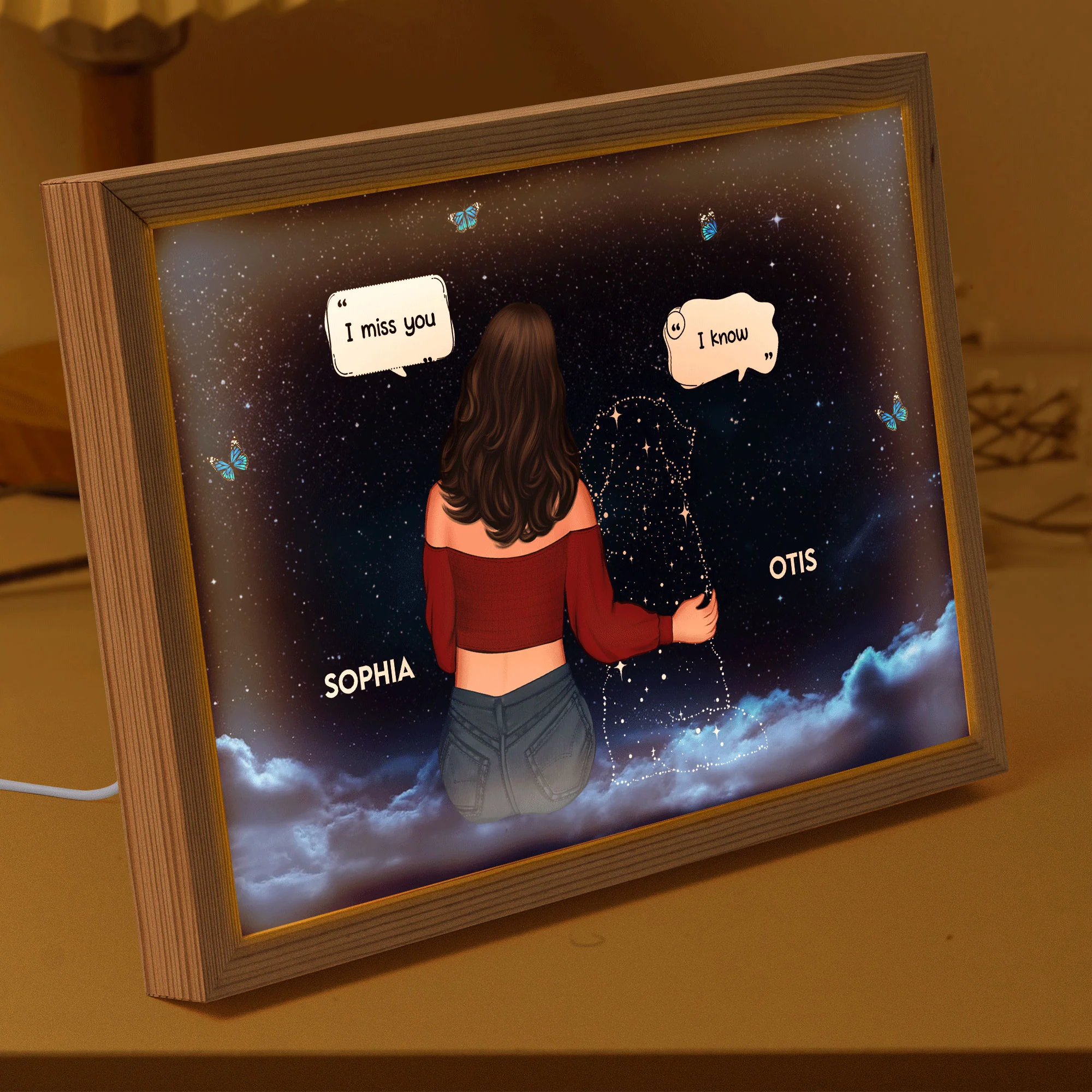 Girl And Her Dogs Blossom Branch - Personalized Light Up Picture Frame - Image 4