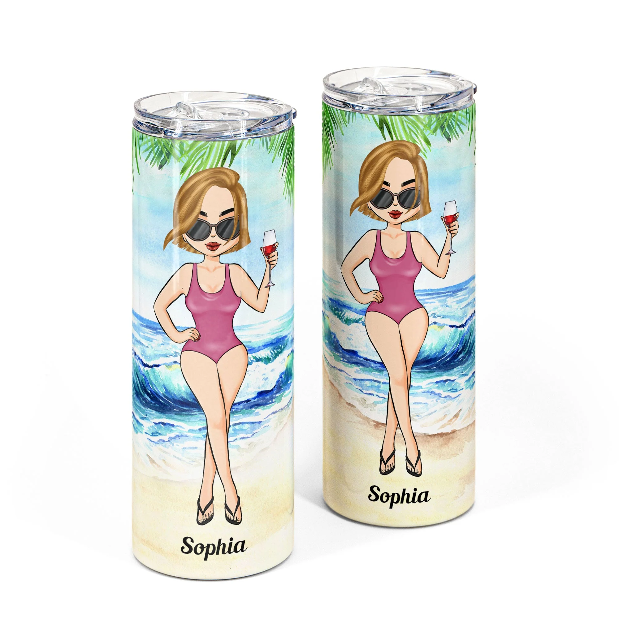 Girl At The Beach - Personalized Skinny Tumbler - Summer Gift For Her, Girl, Beach Lover, Vacation - Image 3
