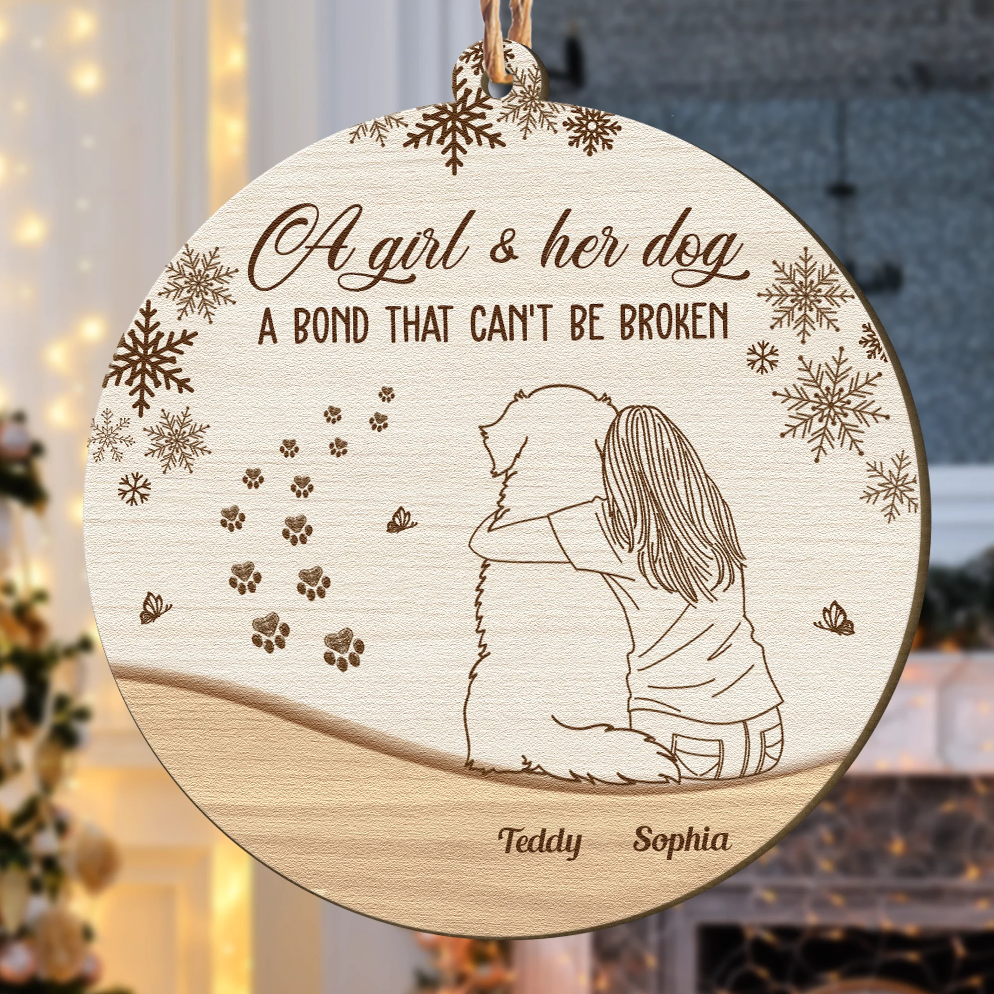 Girl & Dog Unbroken Bond - Christmas Gift For Dog Mom - Personalized Wooden Ornament - Image 3