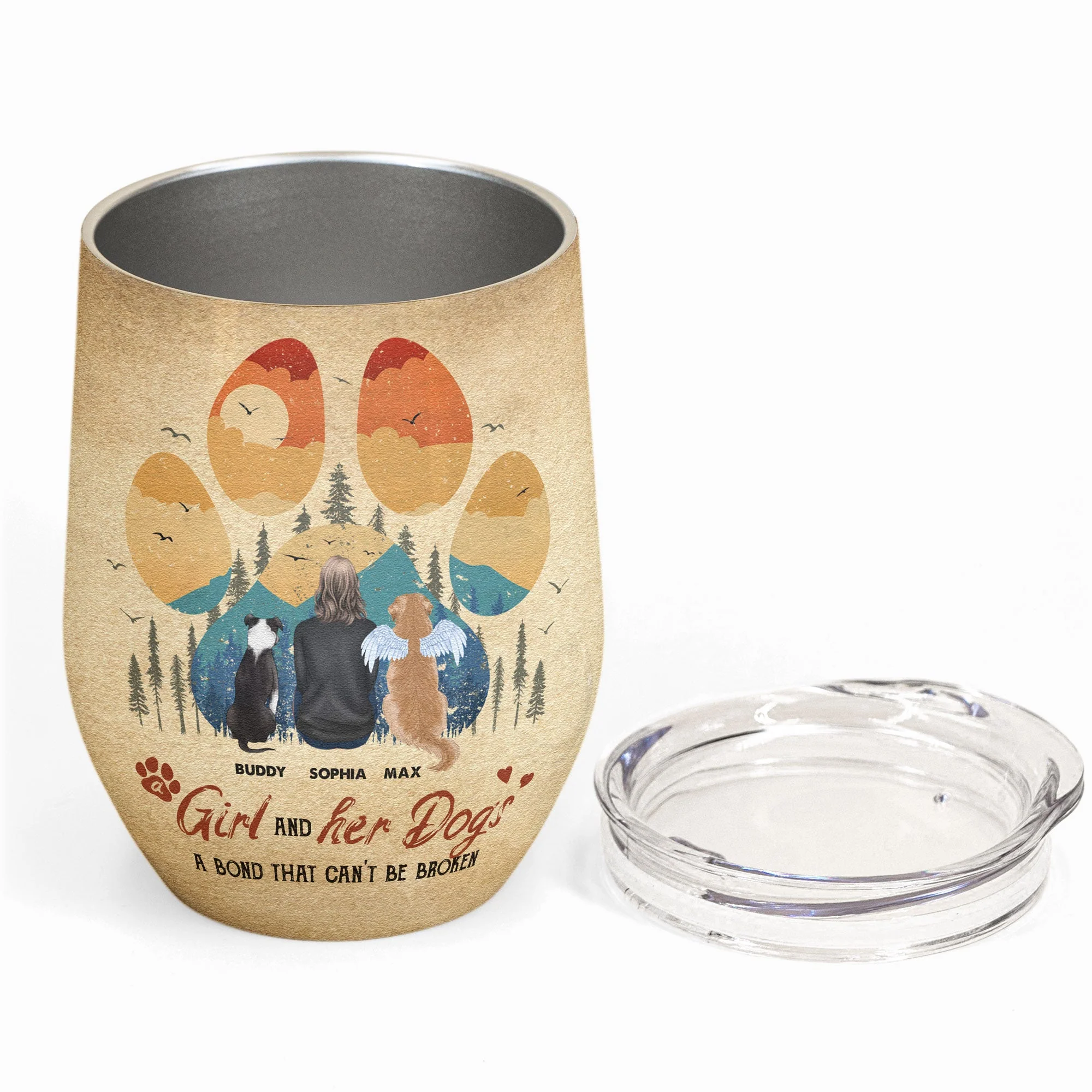 Girl & Dogs - A Bond That Can'T Be Broken - Personalized Wine Tumbler - Birthday, Loving Gift For Dog Mom, Dog Mama, Dog Lovers - Image 2