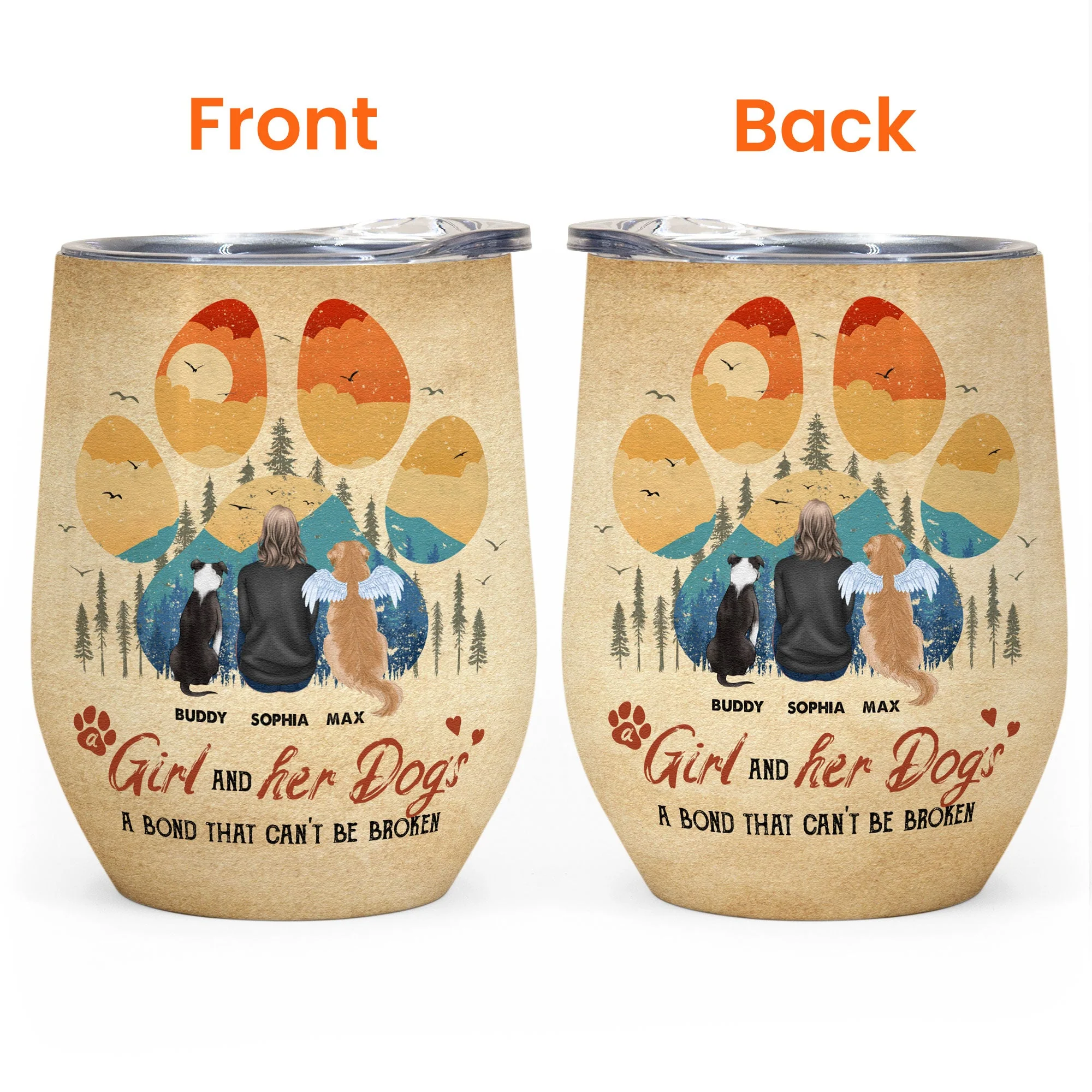 Girl & Dogs - A Bond That Can'T Be Broken - Personalized Wine Tumbler - Birthday, Loving Gift For Dog Mom, Dog Mama, Dog Lovers - Image 3