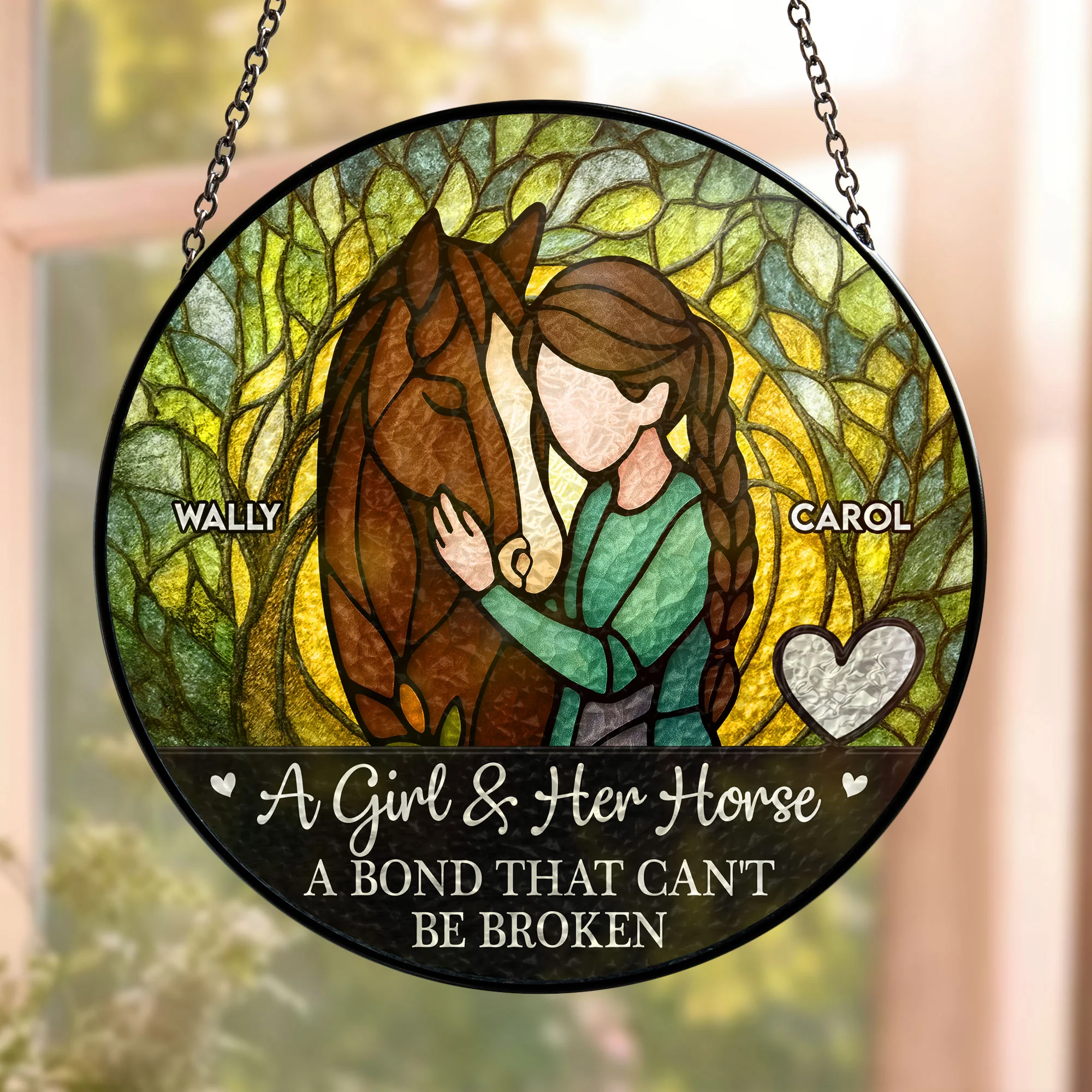 Girl & Horse A Bond Can't Be Broken - Personalized Stained Glass Window Hanging Suncatcher - Image 2