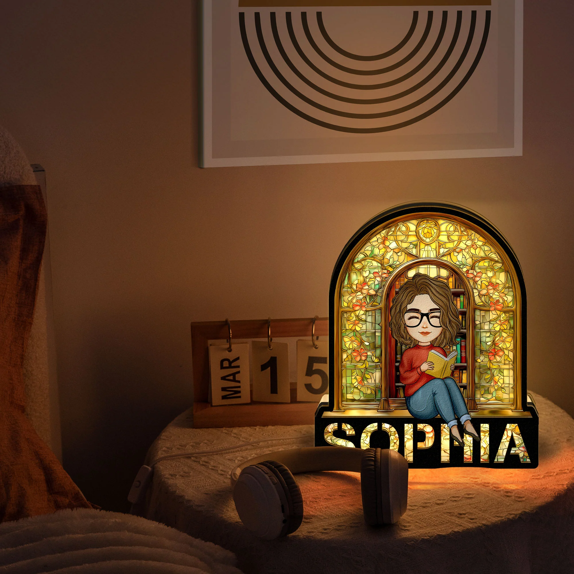 Girl Reading Book - Personalized LED Night Lamp - Image 4