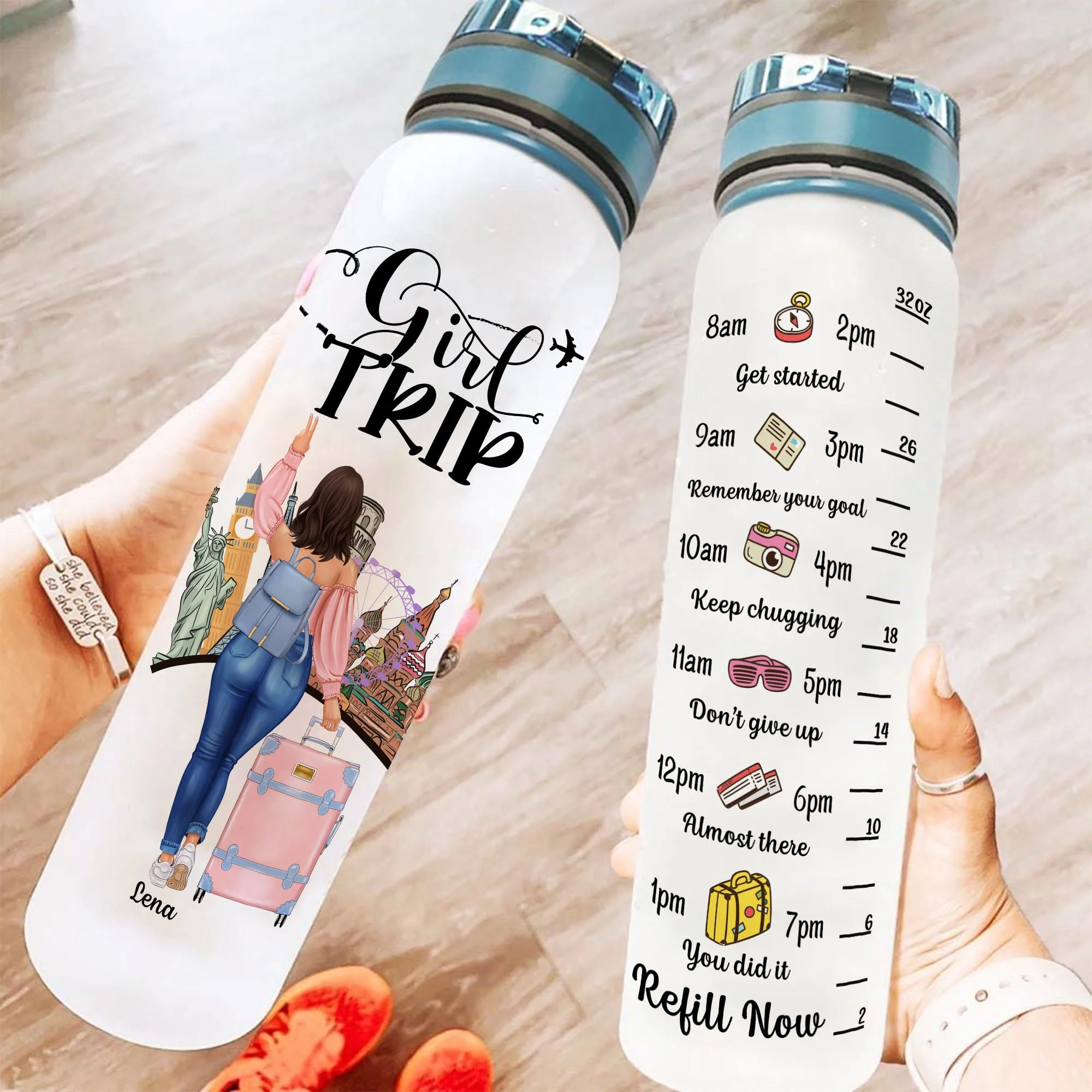 Girl Trip - Personalized Water Bottle With Time Marker - Gift For Her, Road Trip Crew, Travel Buddies, Trippin', Campin' - Image 2