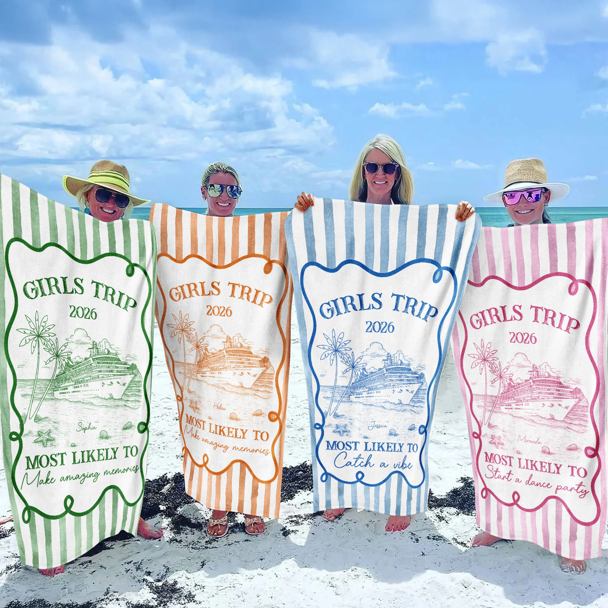 Girl Trips Most Likely Funny - Personalized Quick-Dry Beach Towel