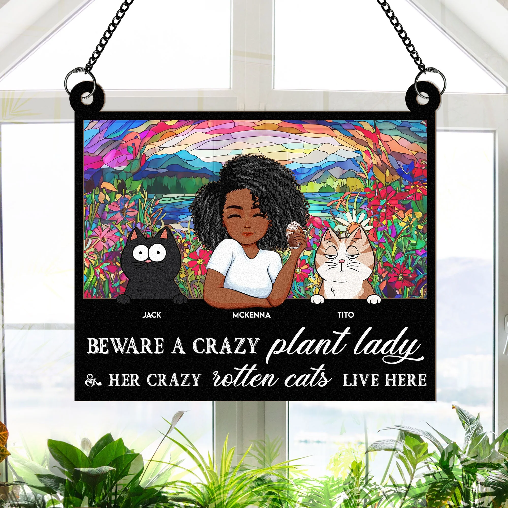 Girl Who Loves Dogs And Gardening - Personalized Window Hanging Suncatcher Ornament - Image 3