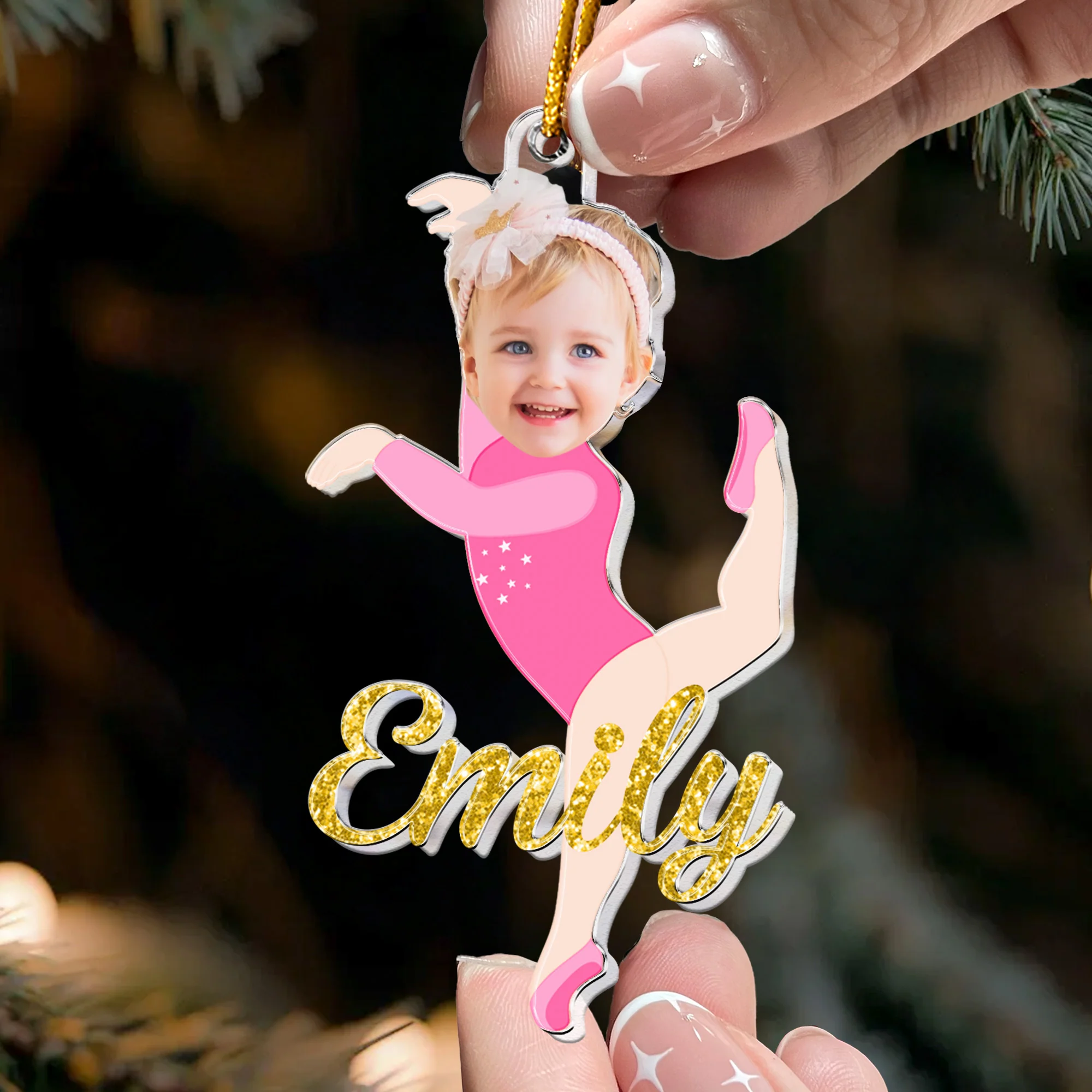 Girls Gymnastic Christmas Ornament - Personalized Acrylic Photo Ornament - Image 2
