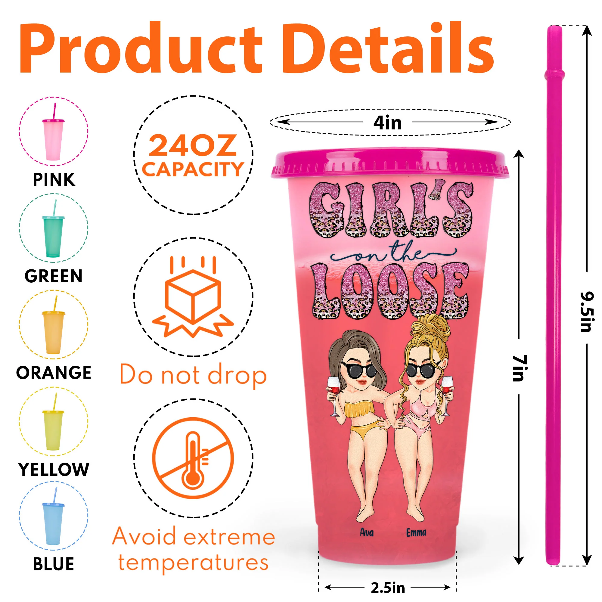 Girl's On The Loose - Personalized Color Changing Cup - Image 8