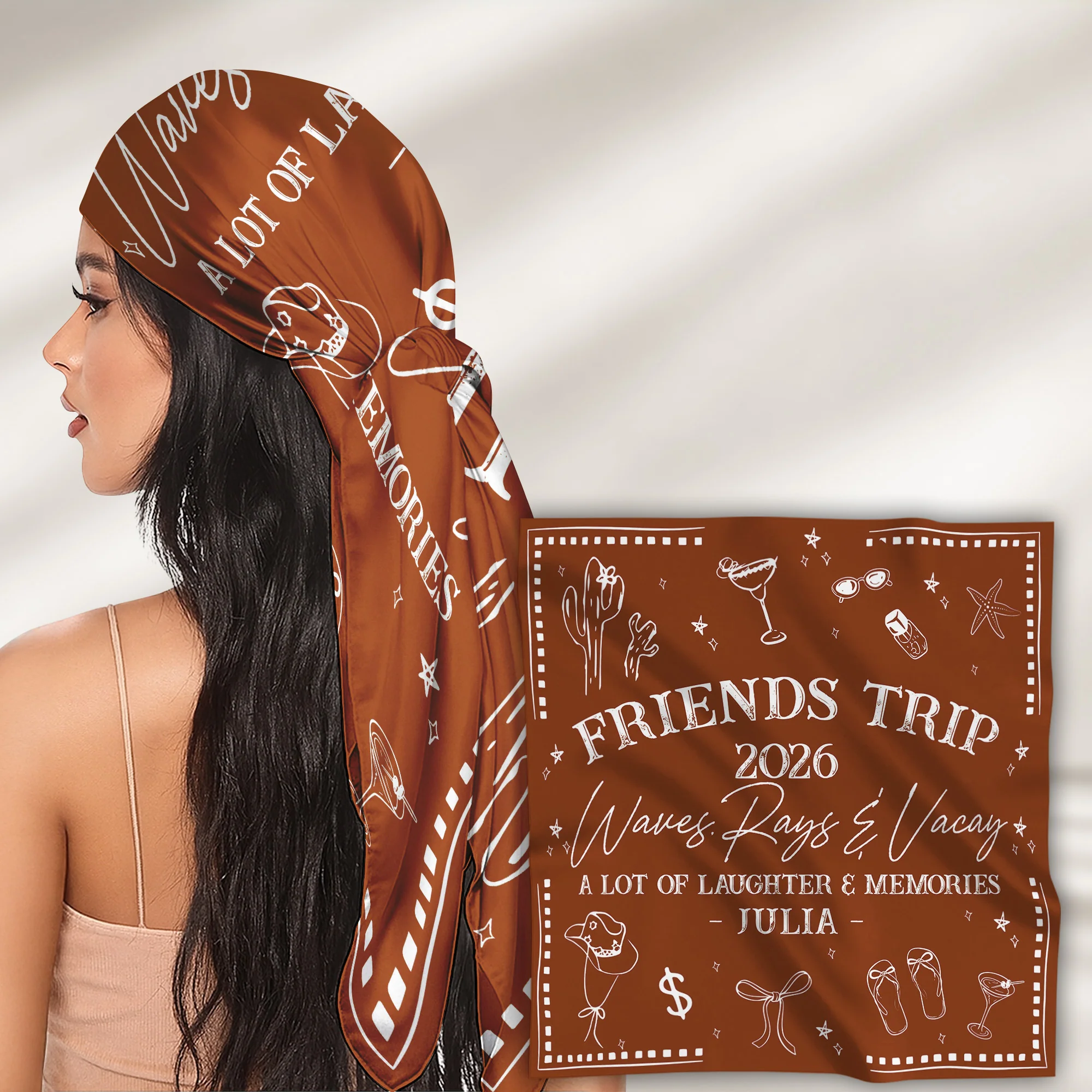 Girls Trip, Besties Trip - Summer Vacation, Bandanas, Scarves Wedding Bachelorette Party - Personalized Scarf - Image 2