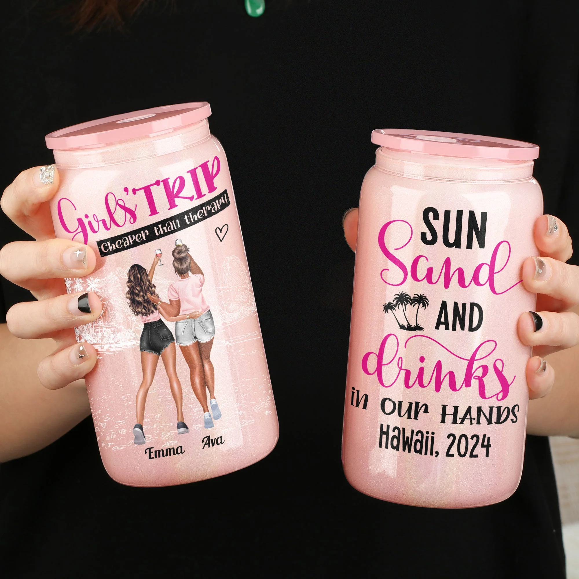 Girls' Trip Cheaper Than Therapy - Personalized Shimmer Glass Can - Image 3