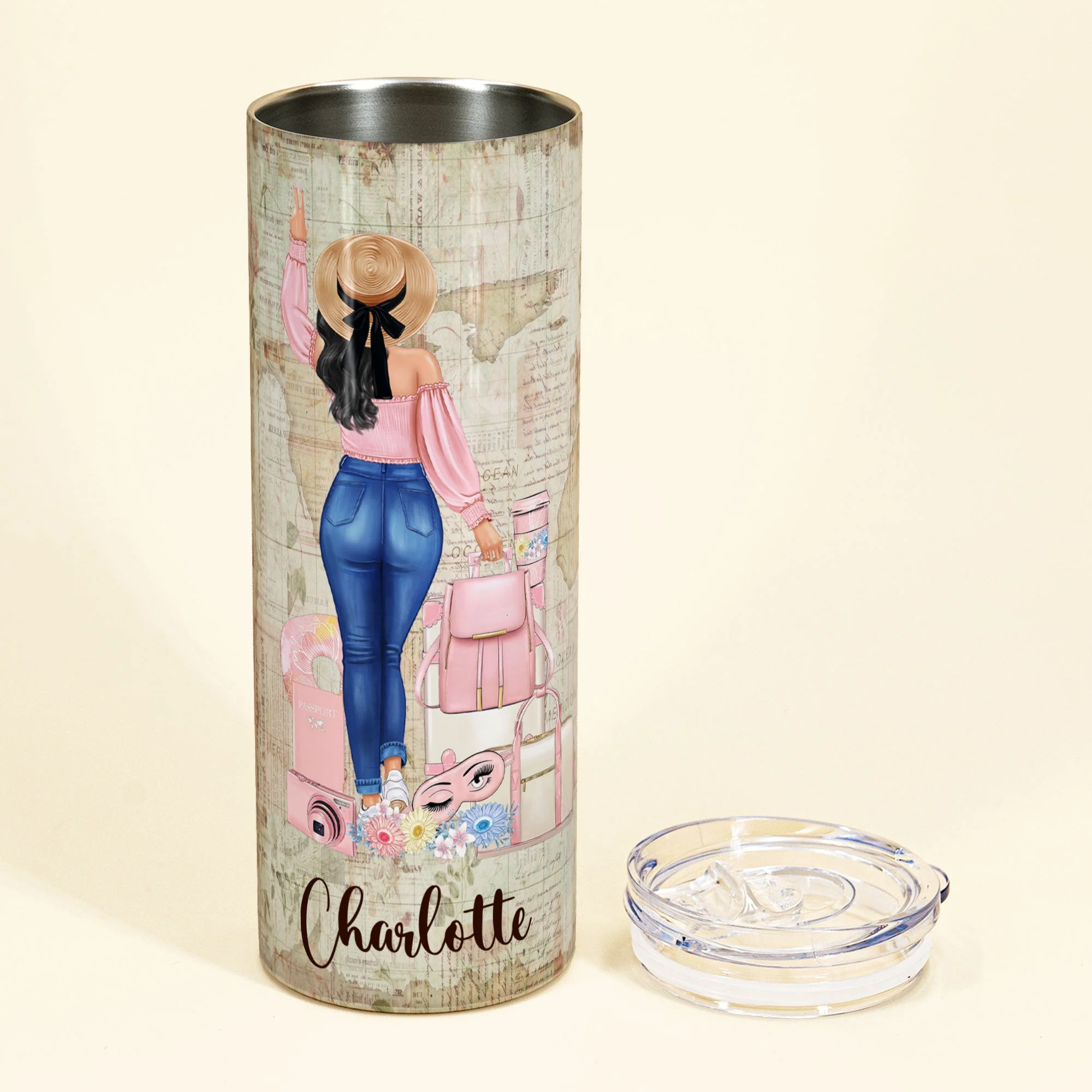 Girl'S Trip Cheaper Than Therapy - Personalized Skinny Tumbler - Christmas, Birthday Gift For Travel Girl, Traveler, Wanderlust - Image 4