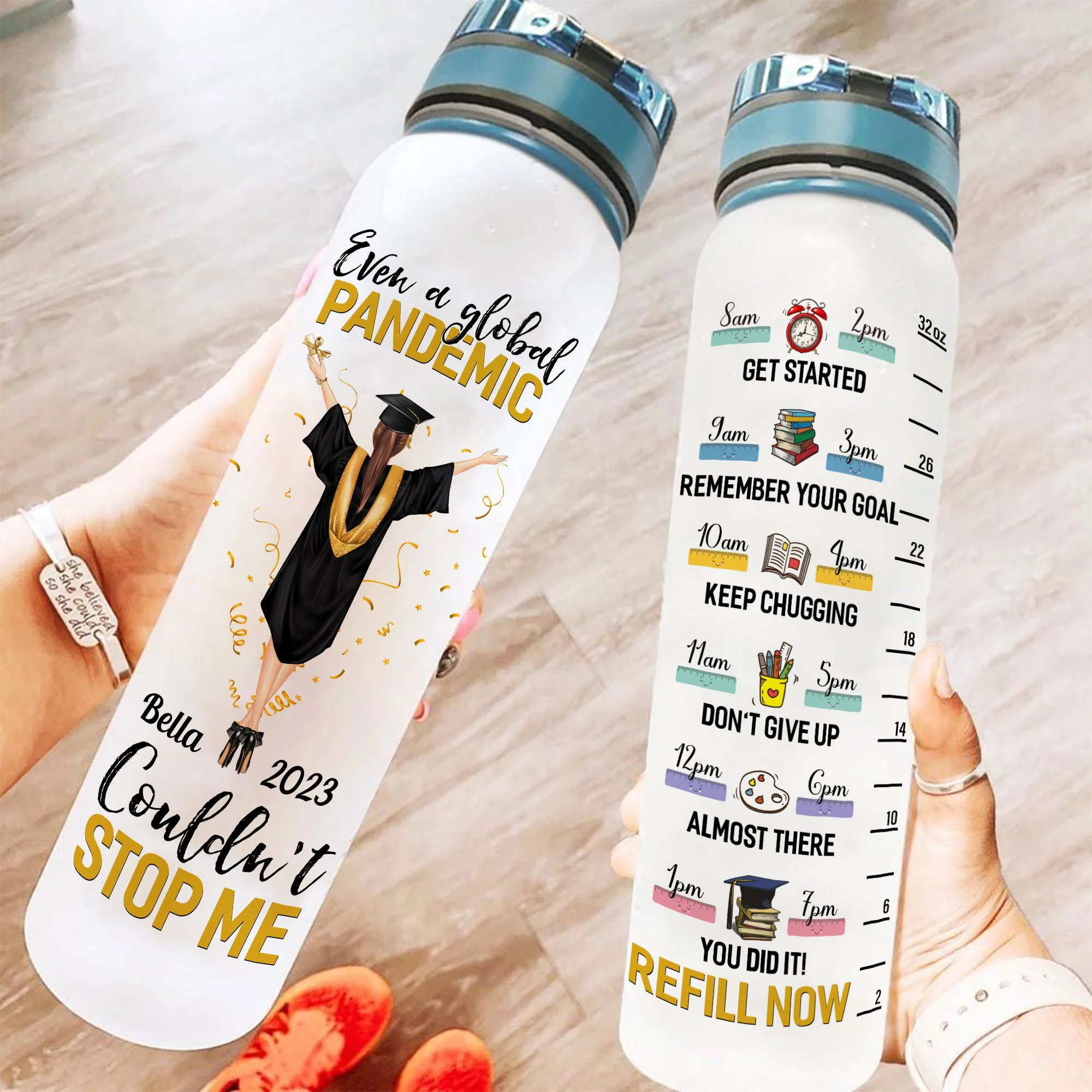 Global Pandemic Couldn't Stop Me - Personalized Water Bottle With Time Marker - Image 2