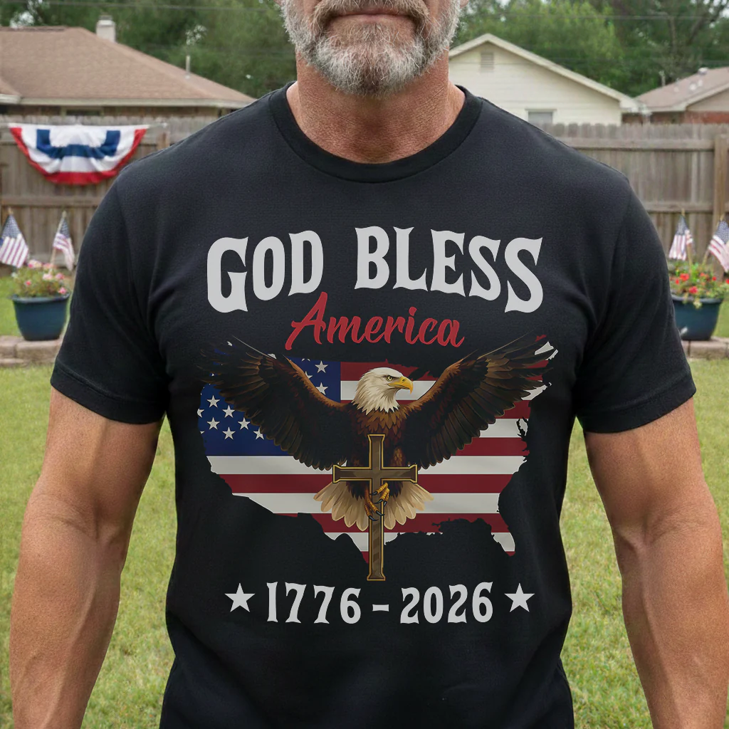 God Bless America Eagle Cross 1776-2026 - Shirt - Image 2