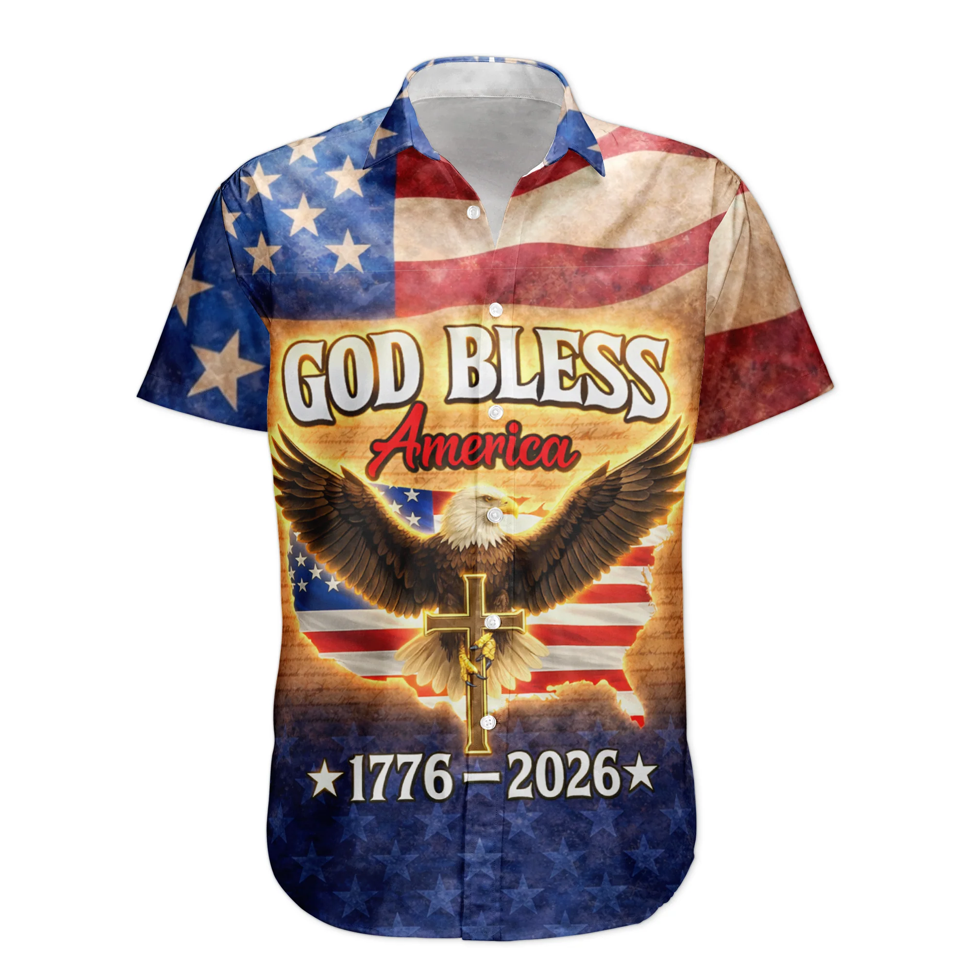 God Bless America Eagle Cross - Hawaiian Shirt - Image 3