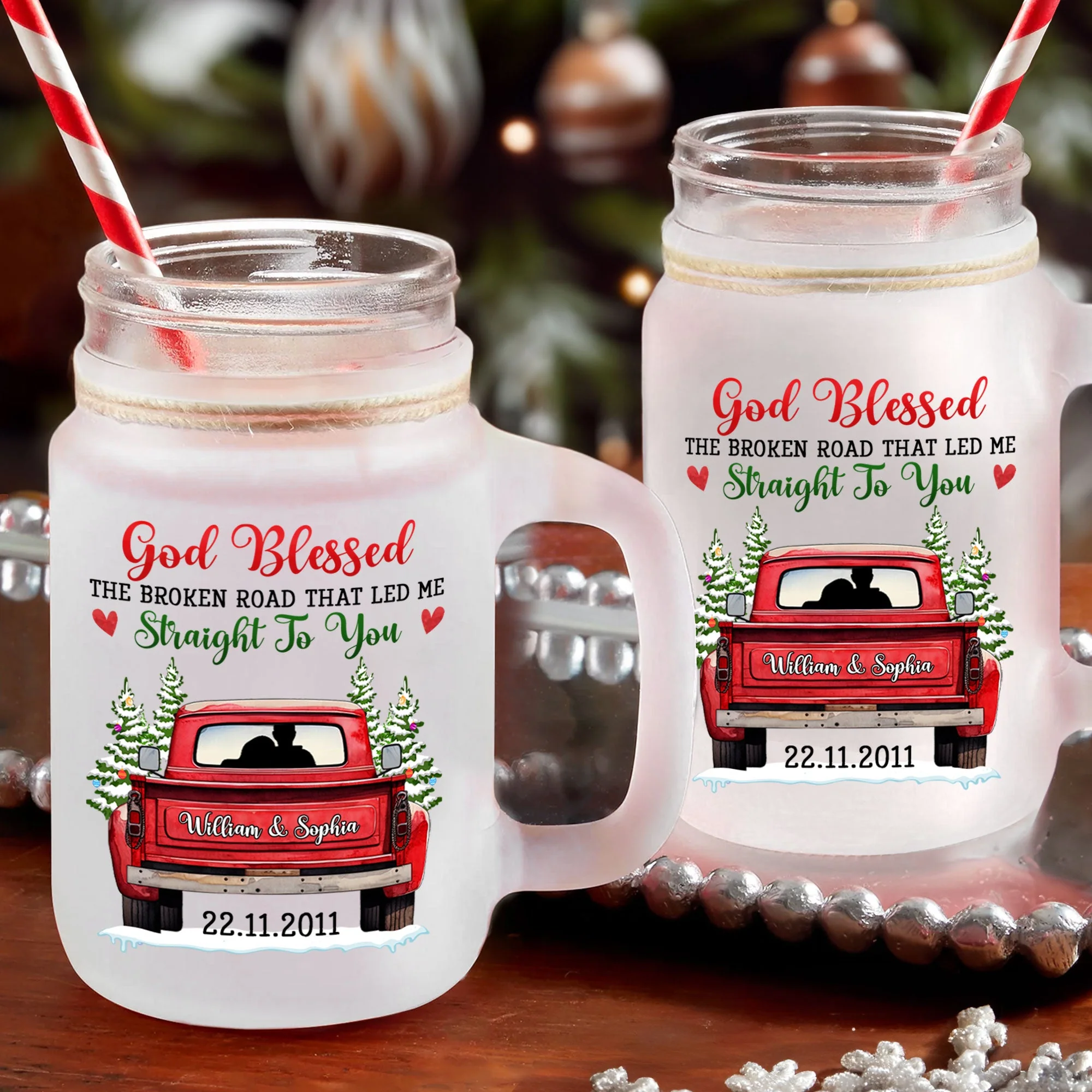 God Blessed The Broad Road Led Me To You - Personalized Mason Jar Cup With Straw - Image 2