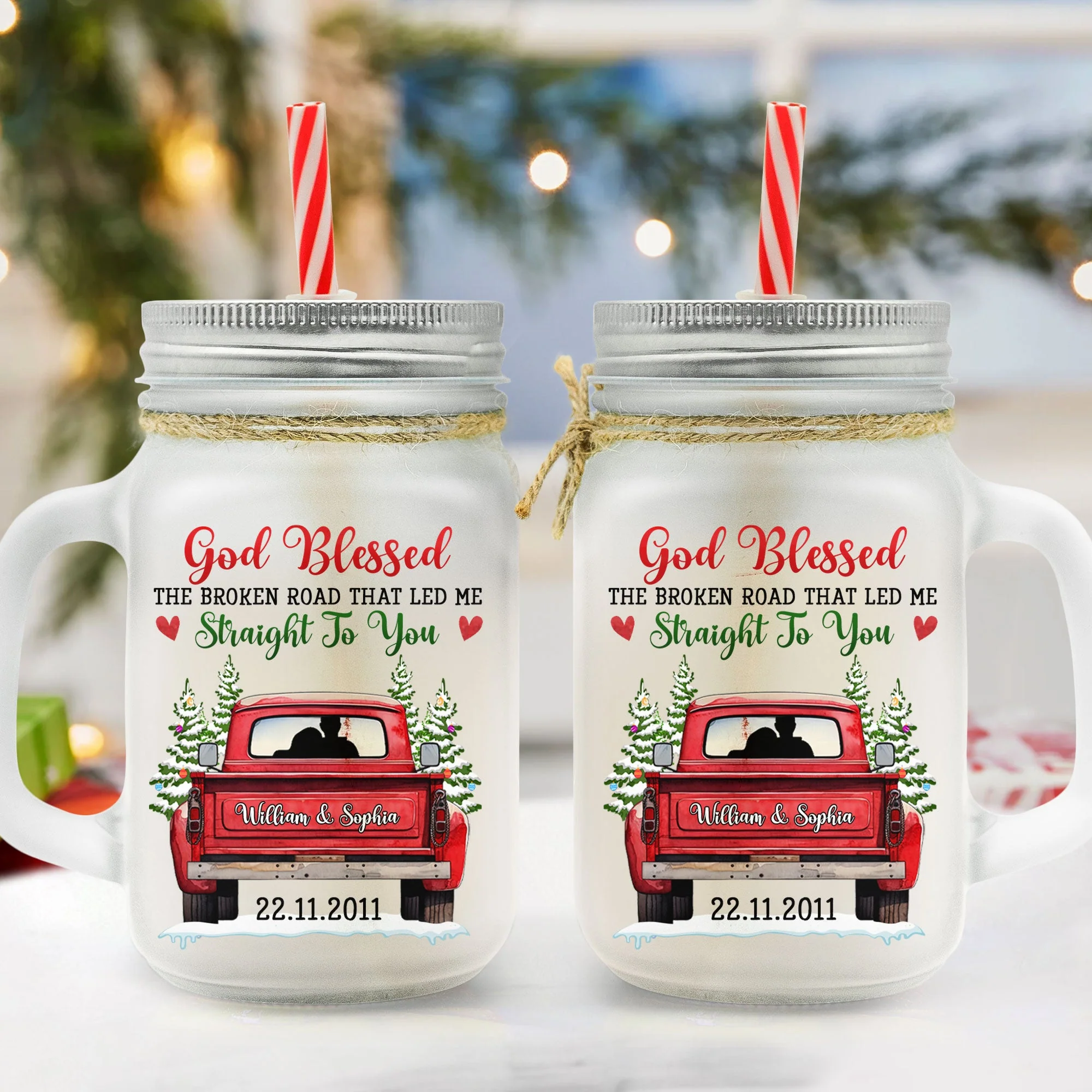 God Blessed The Broad Road Led Me To You - Personalized Mason Jar Cup With Straw - Image 4