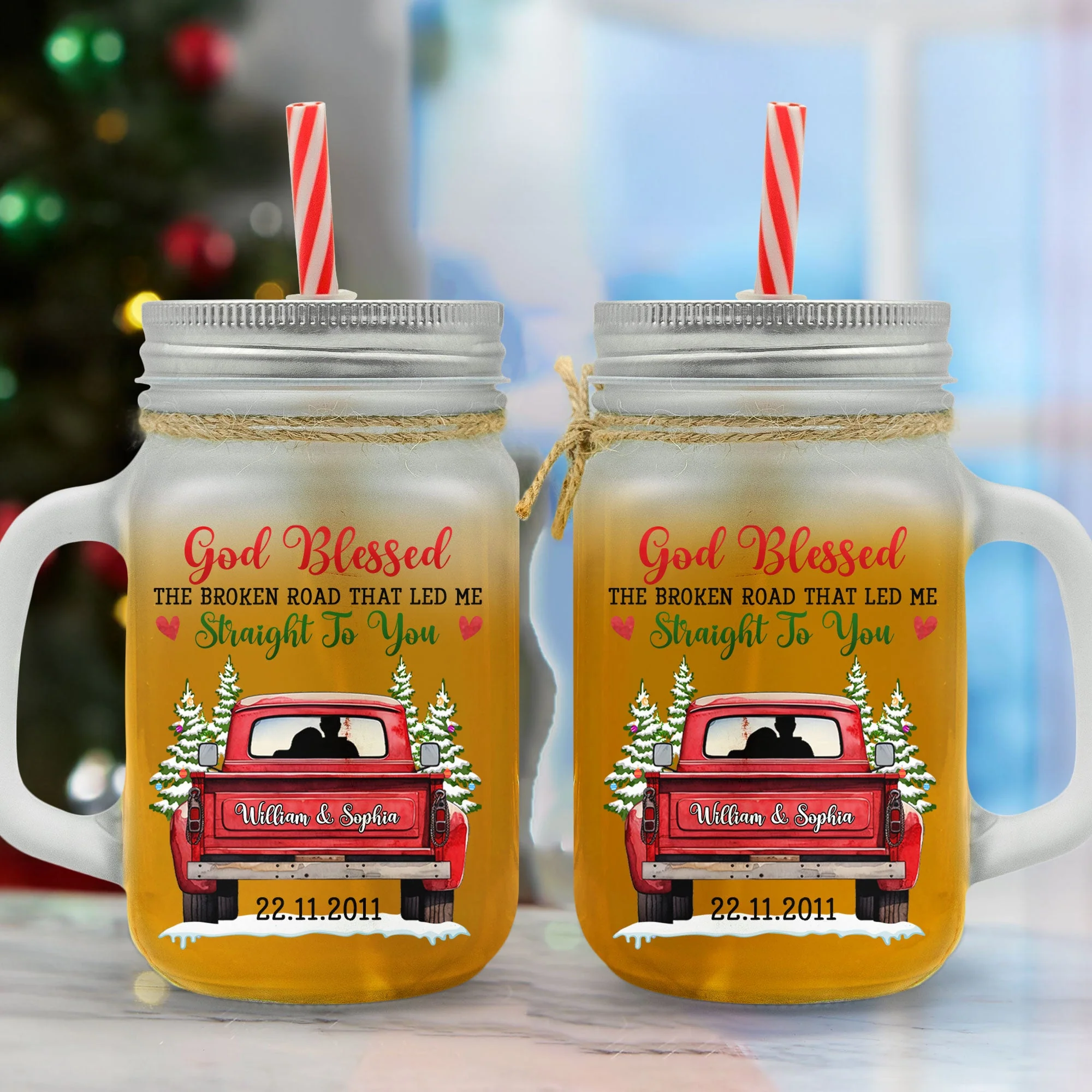 God Blessed The Broad Road Led Me To You - Personalized Mason Jar Cup With Straw - Image 5