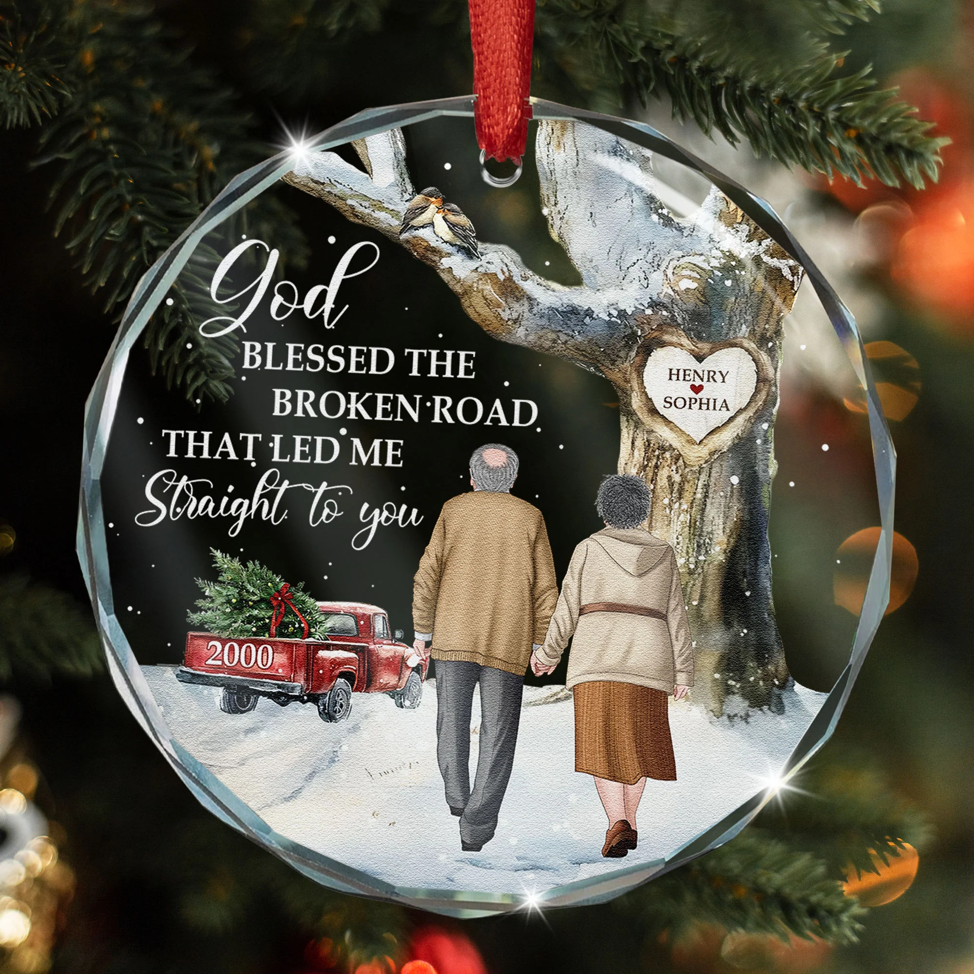 God Blessed The Broken Road Anniversary Gift - Personalized Glass Ornament - Image 3