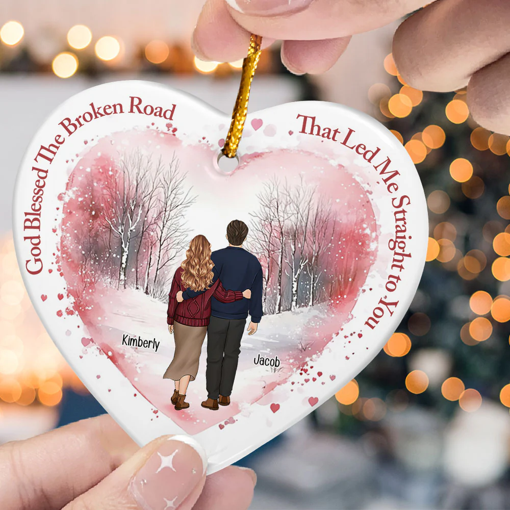 God Blessed The Broken Road - Personalized Ceramic Ornament - Image 2