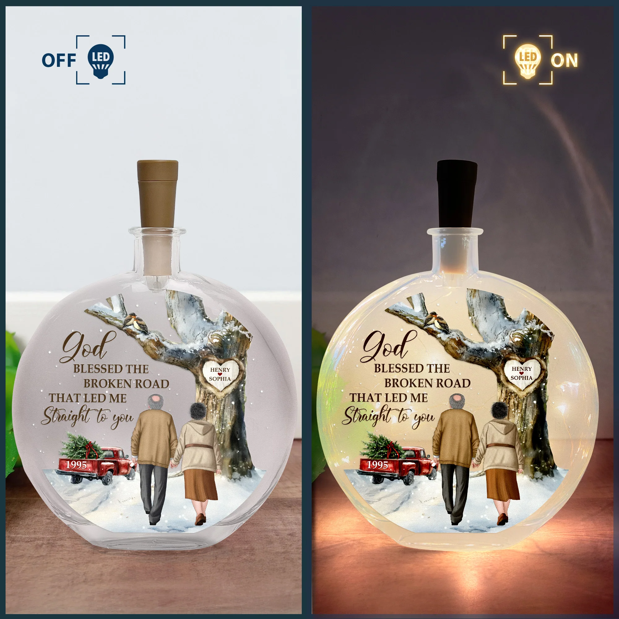 God Blessed The Broken Road - Personalized Round Flat Bottle Light - Image 5