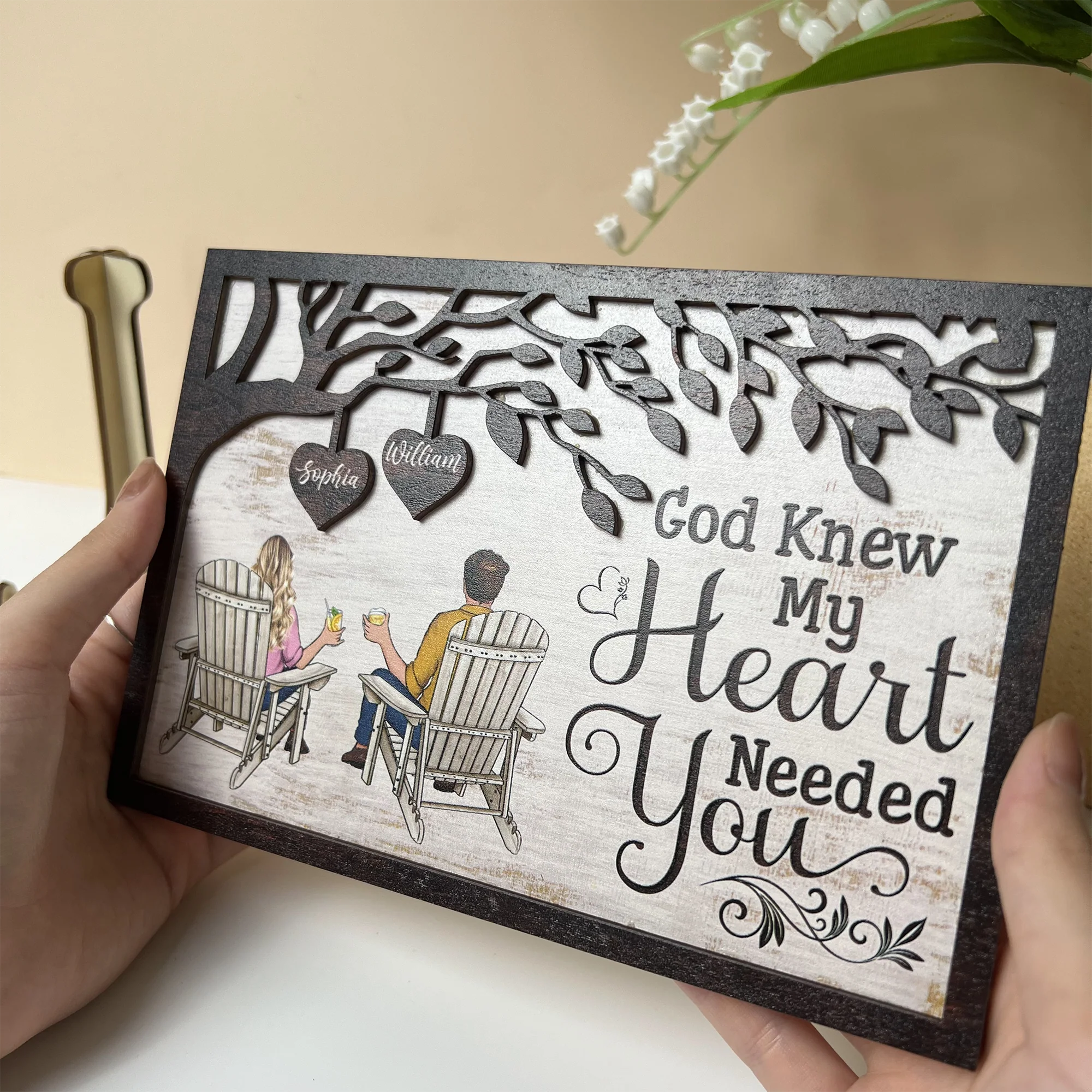 God Gave Me You - Personalized 2 Layers Wooden Plaque - Anniversary Gifts For Her, Him - Image 2