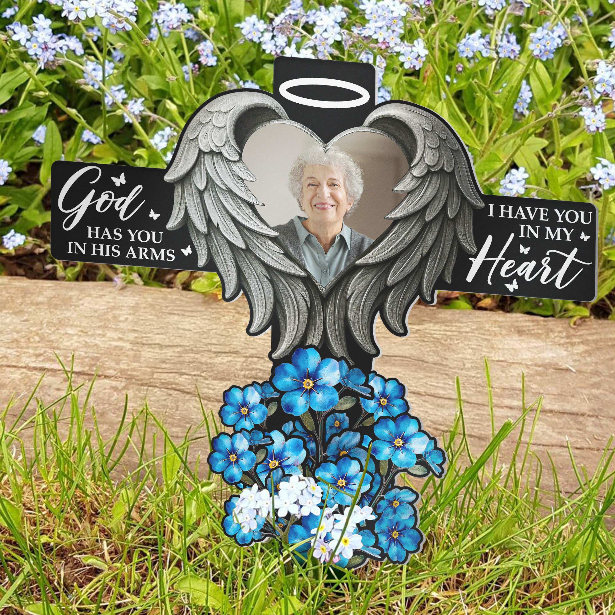 God Has You In His Arms I Have You In My Heart - Personalized Photo Metal Garden Stake - Image 6