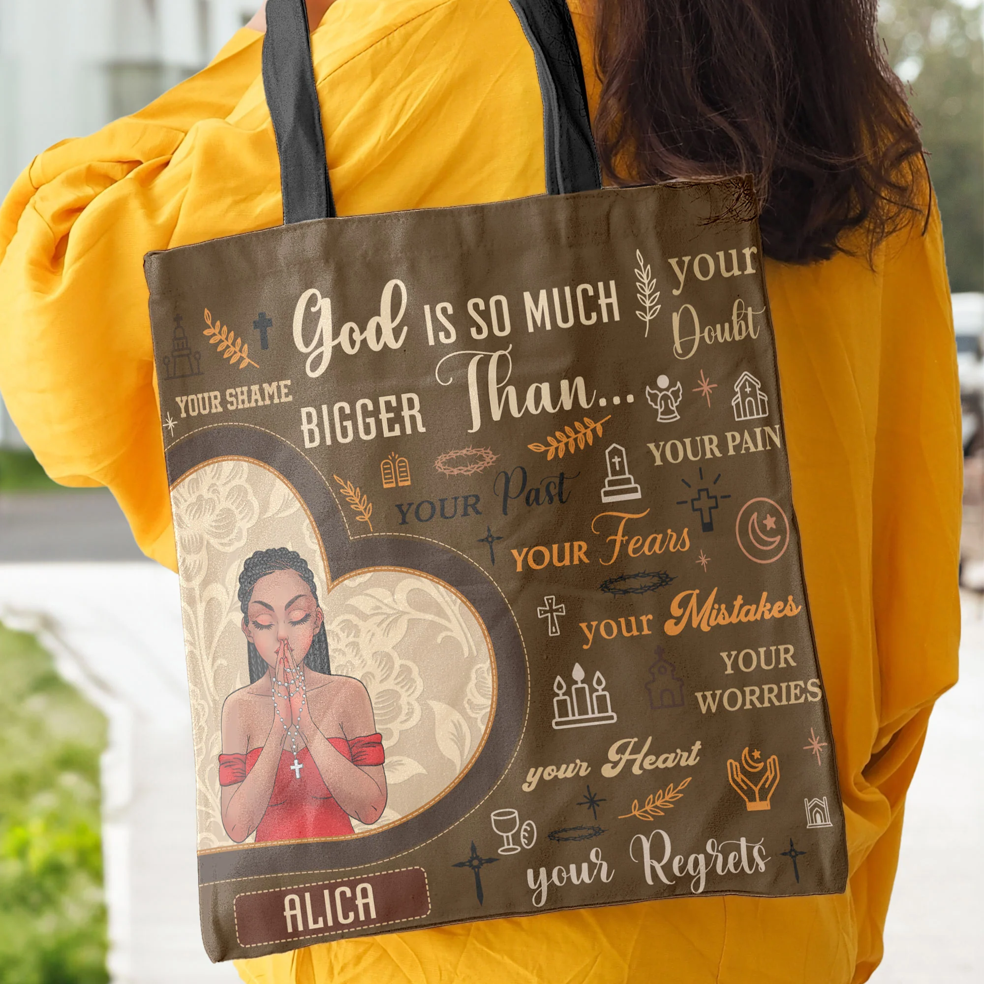 God Is So Much Bigger Than Your Fears Affirmation Gift - Personalized Tote Bag - Image 4