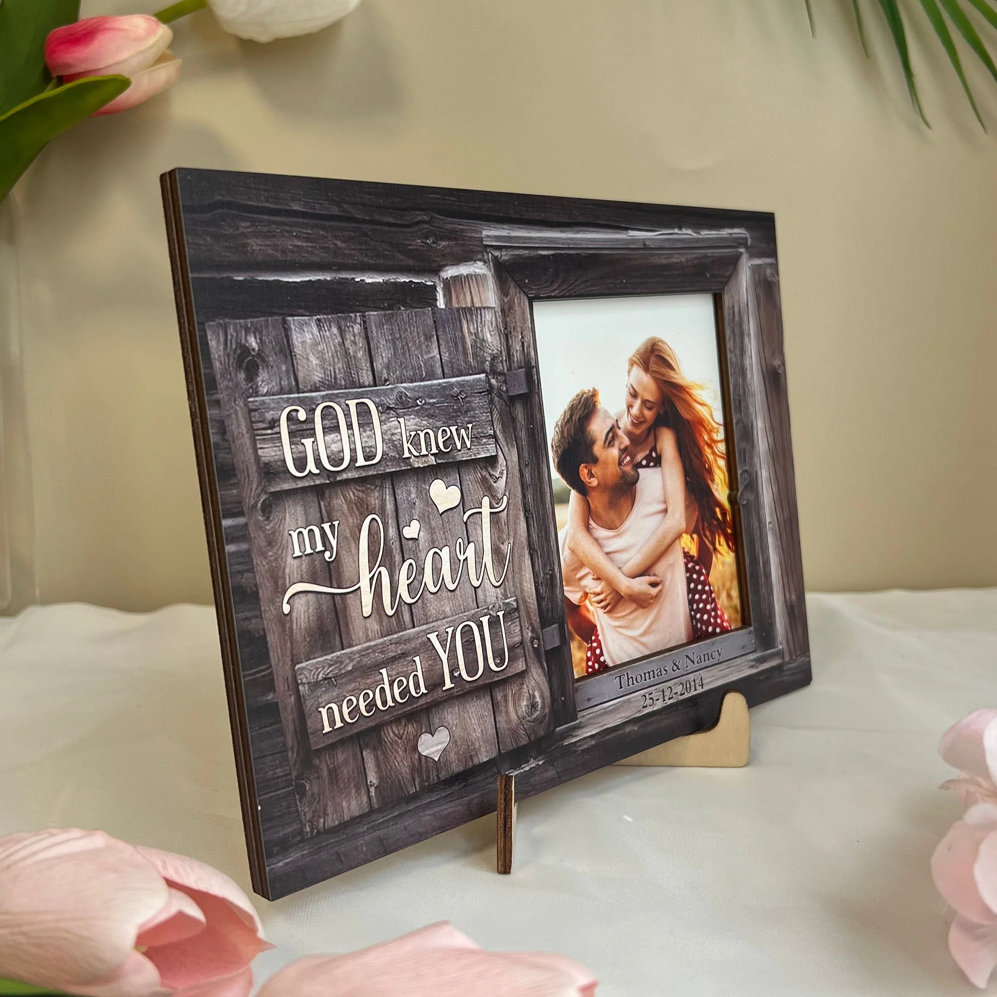 God Knew My Heart Needed You Couples - Personalized Wooden Photo Plaque - Anniversary Gifts For Her, Him - Image 4