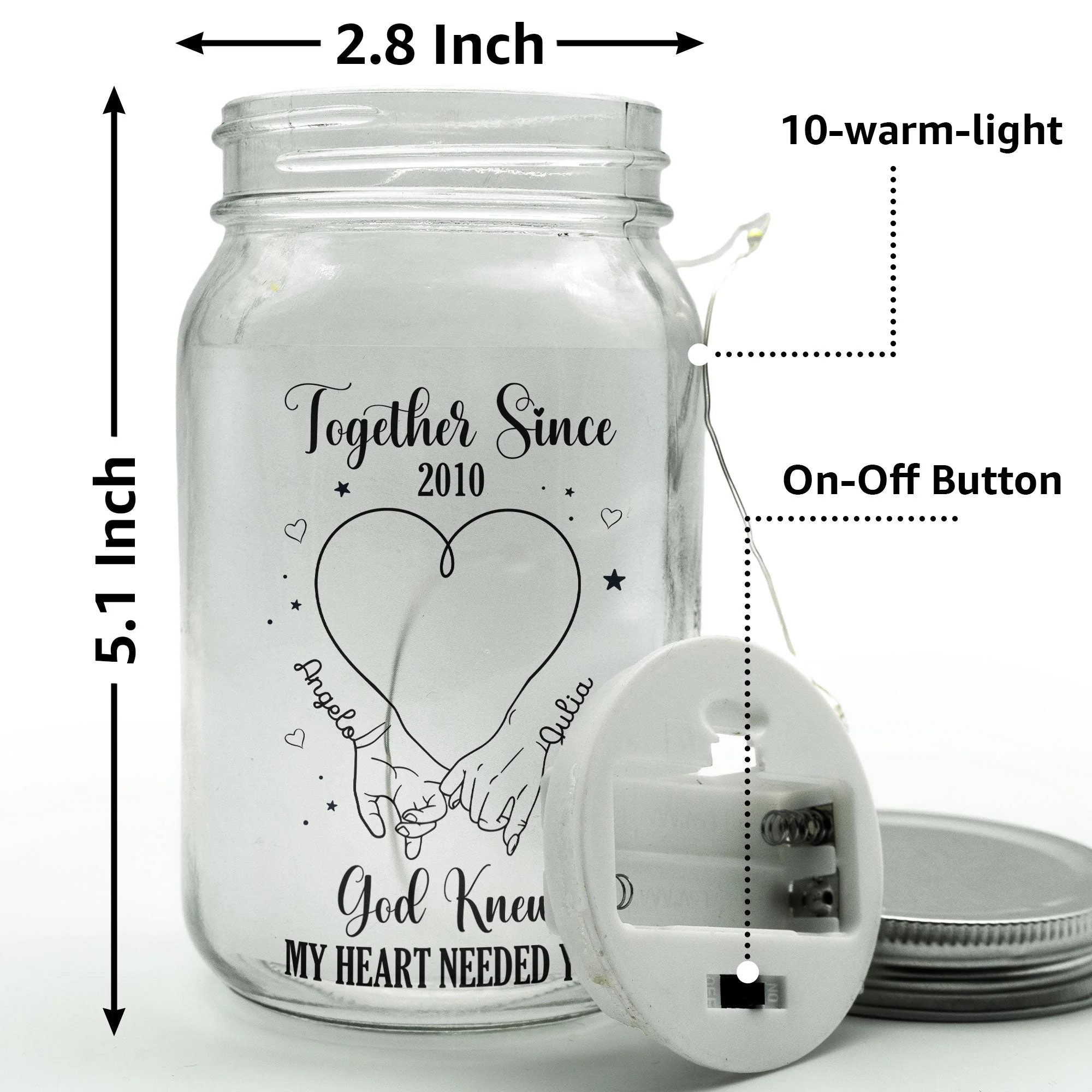 God Knew My Heart Needed You - Personalized Mason Jar Light - Image 2