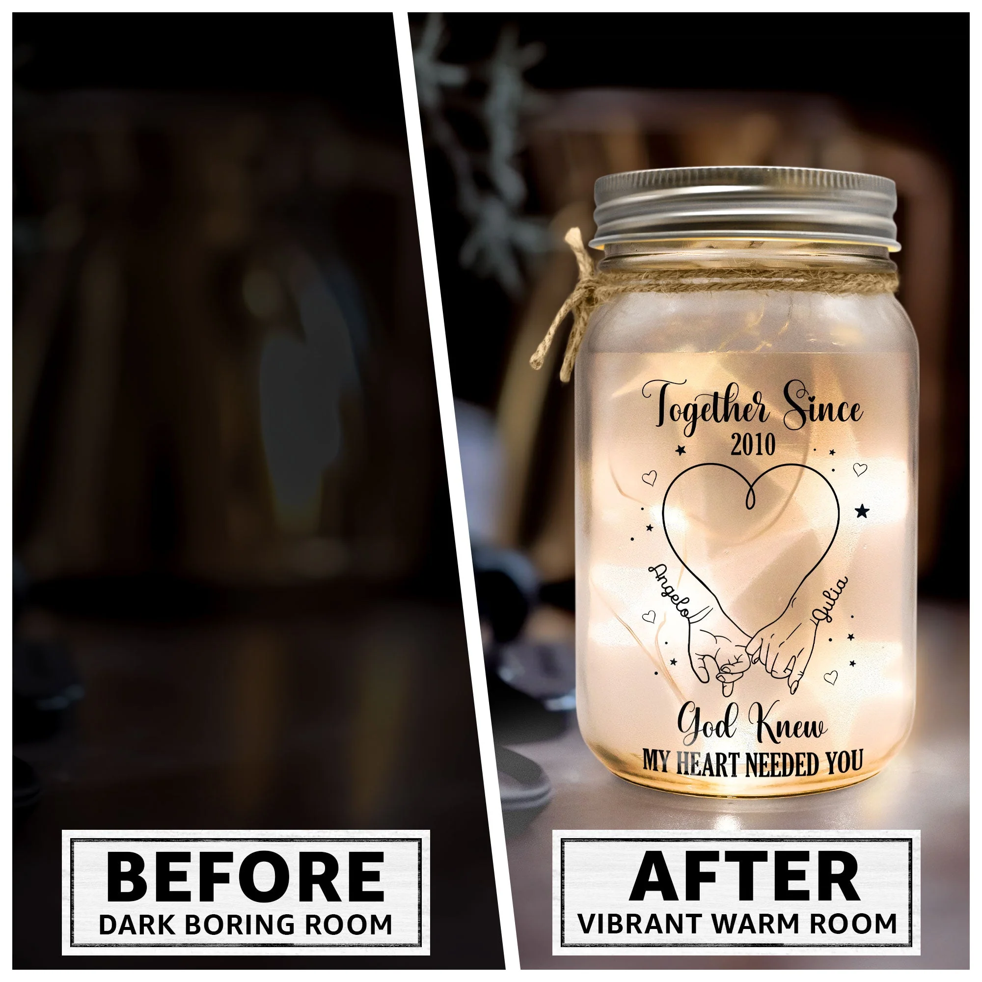 God Knew My Heart Needed You - Personalized Mason Jar Light - Image 3