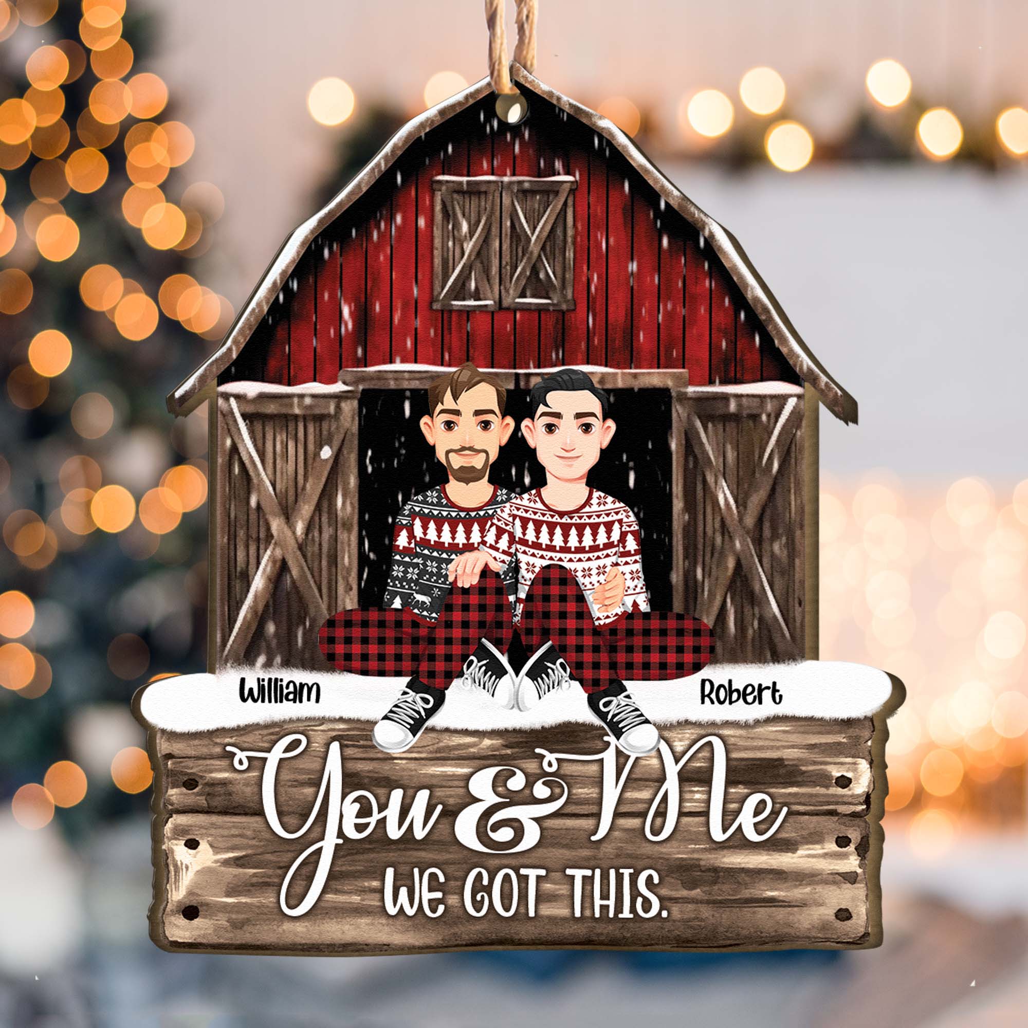 God Knew My Heart Needed You Red Barn - Personalized Wooden Ornament - Vintage Ornament - Image 2