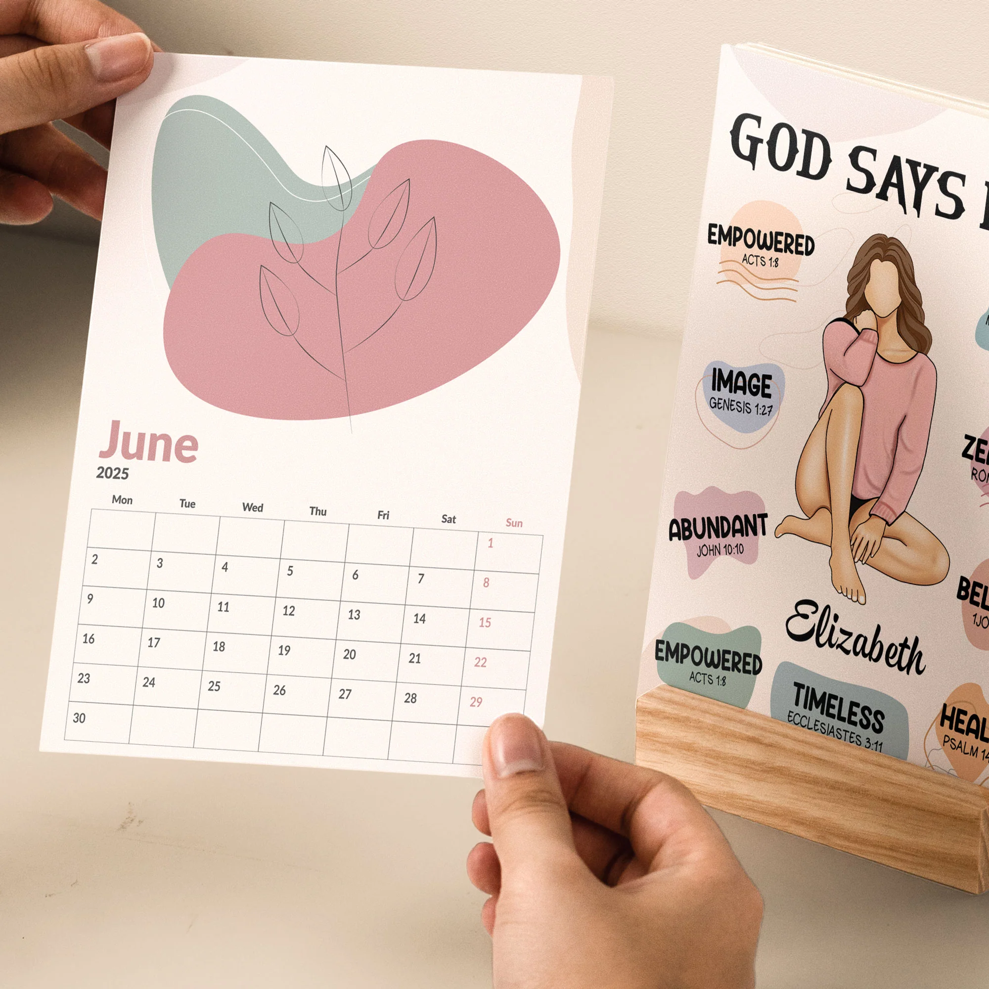God Says I Am Affirmation - Personalized Easel Calendar - Image 3