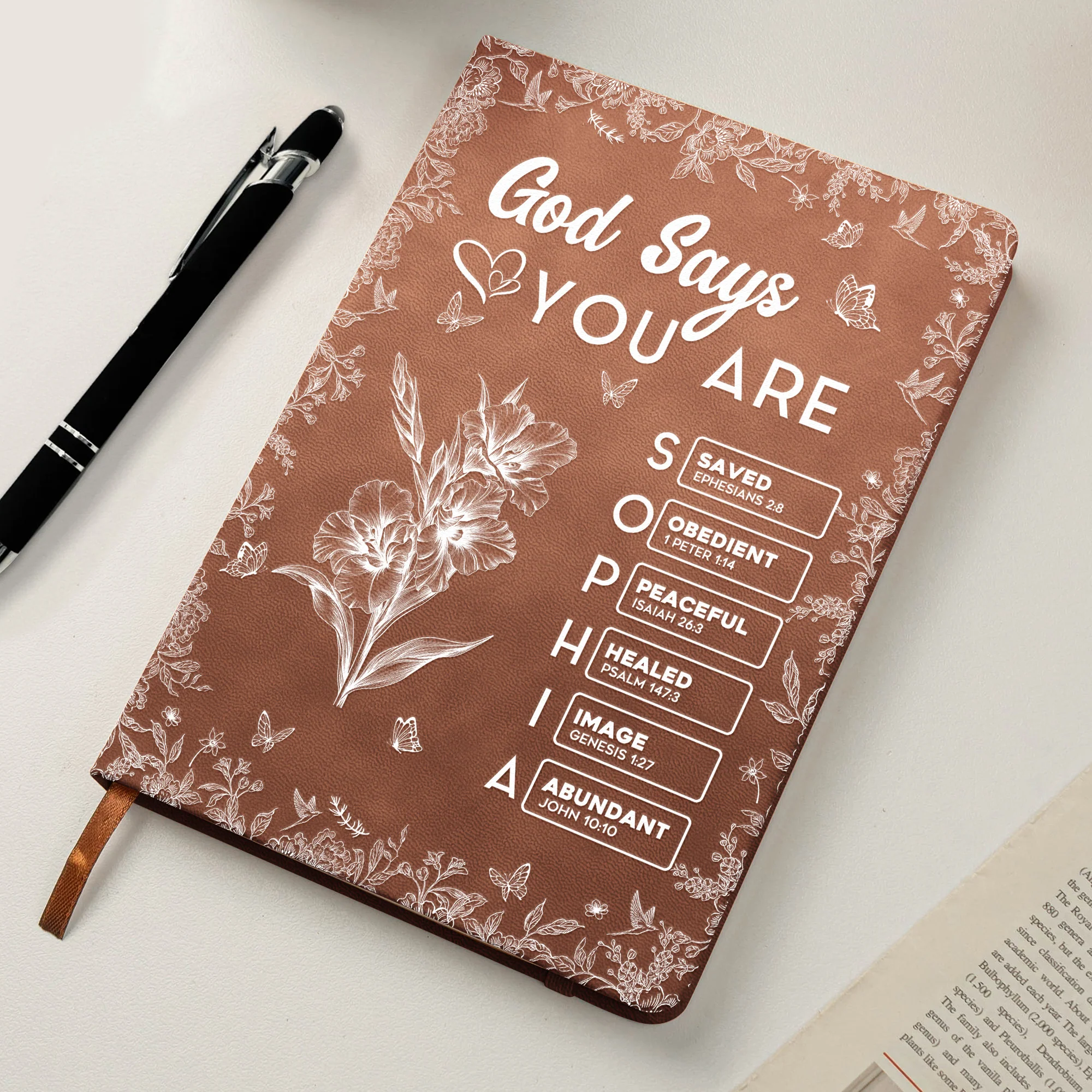 God Says I Am Birth Month Flower Gift For Her - Personalized Leather Journal - Image 5