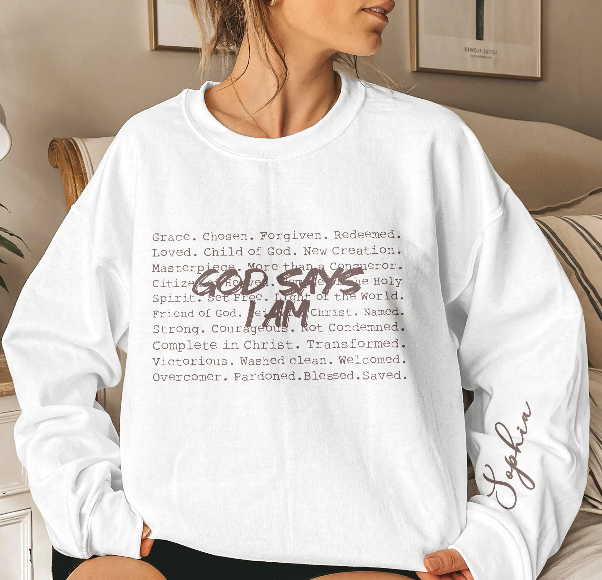 God Says I Am Christian Typewriter Bible Verse - Personalized Sweatshirt - Image 4