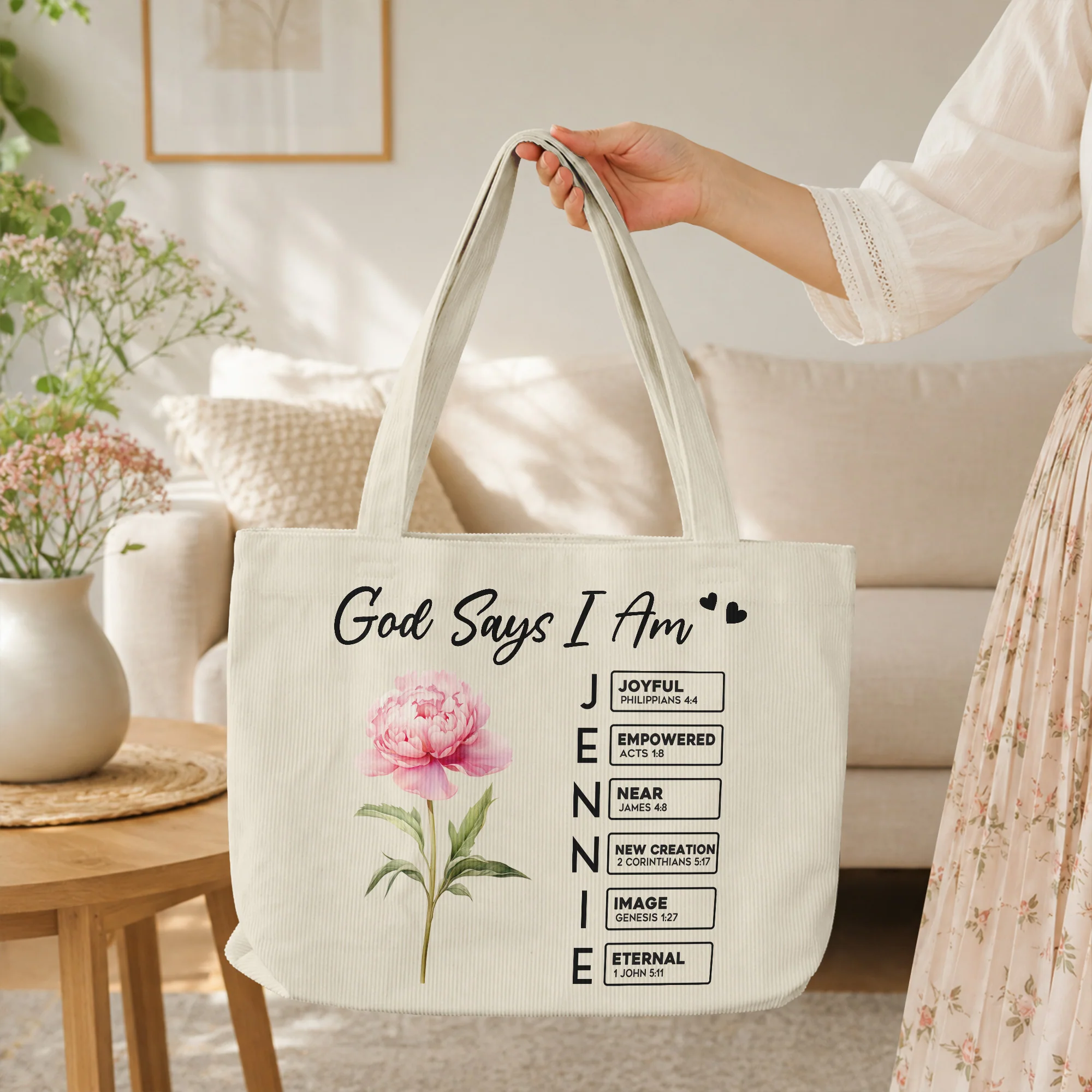 God Says I Am Custom Birth Flower Name In Bible Verse - Personalized Tote Bag - Image 2
