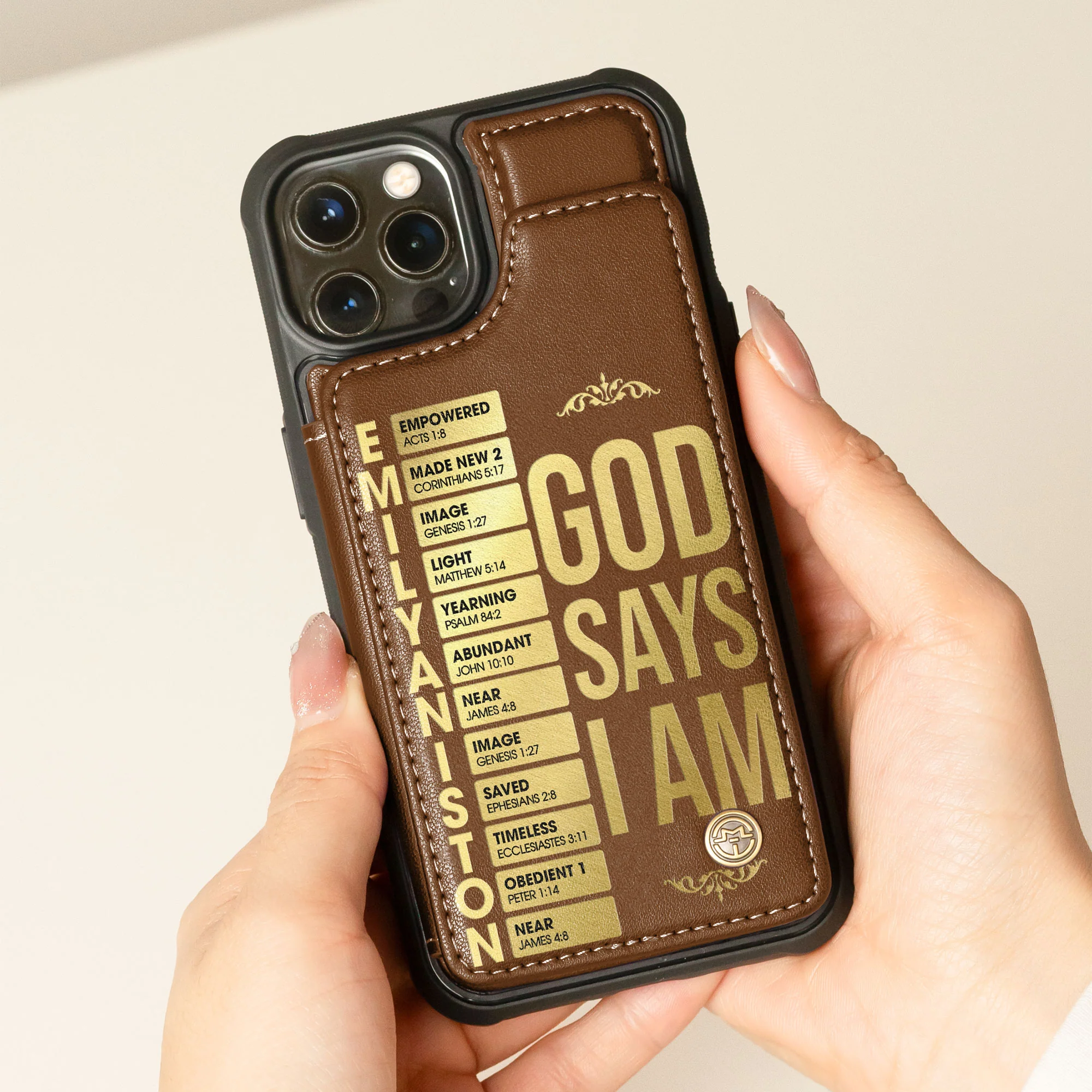 God Says I Am - Custom Name With Bible Verses - Personalized Leather Flip Wallet Phone Case - Image 2