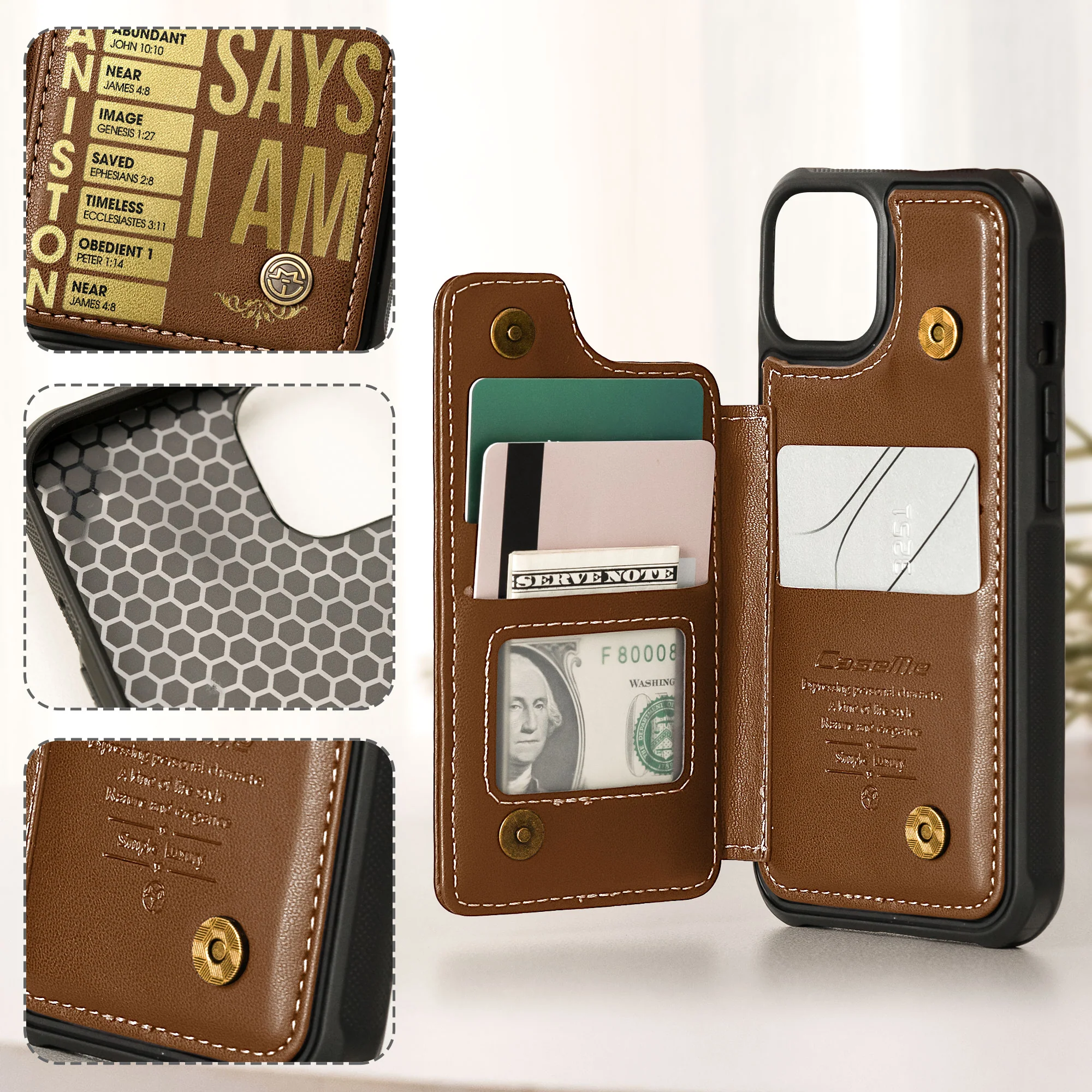 God Says I Am - Custom Name With Bible Verses - Personalized Leather Flip Wallet Phone Case - Image 5