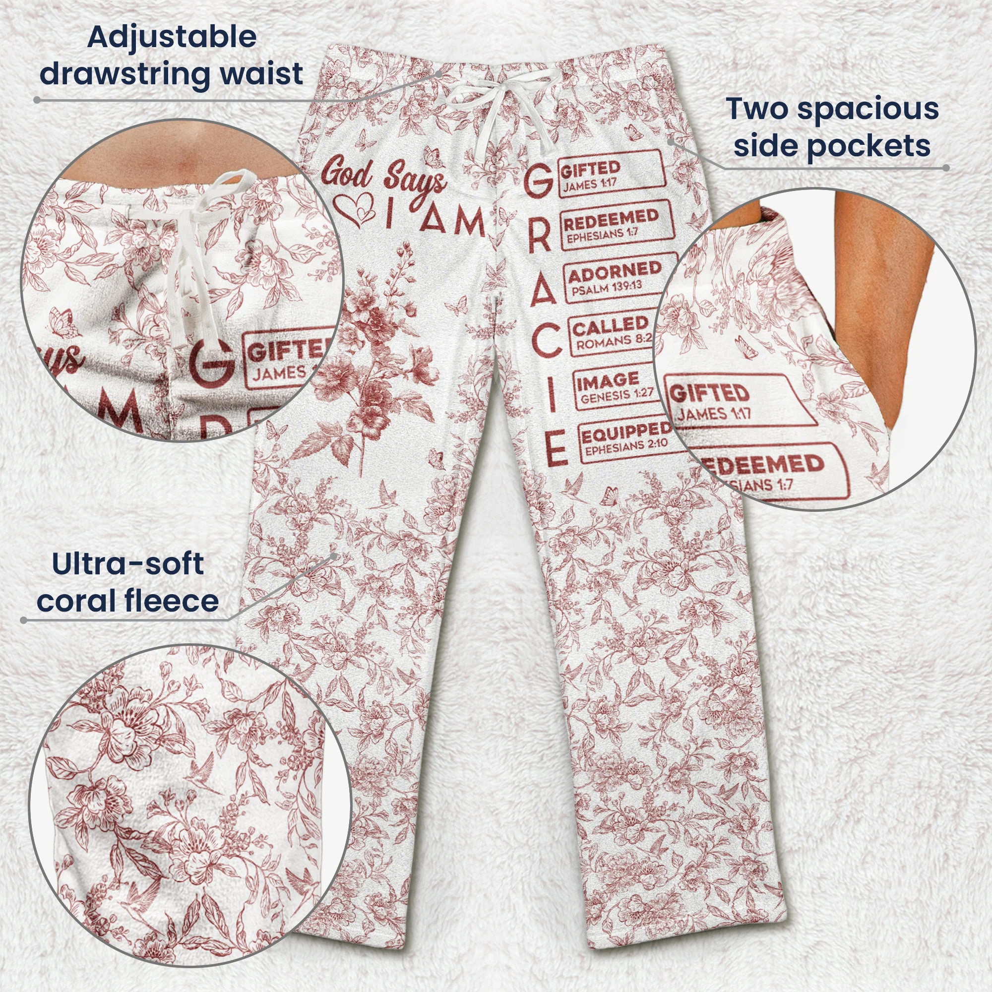 God Says I Am Name In Bible Verse - Personalized Fleece Pajamas Pants - Image 5
