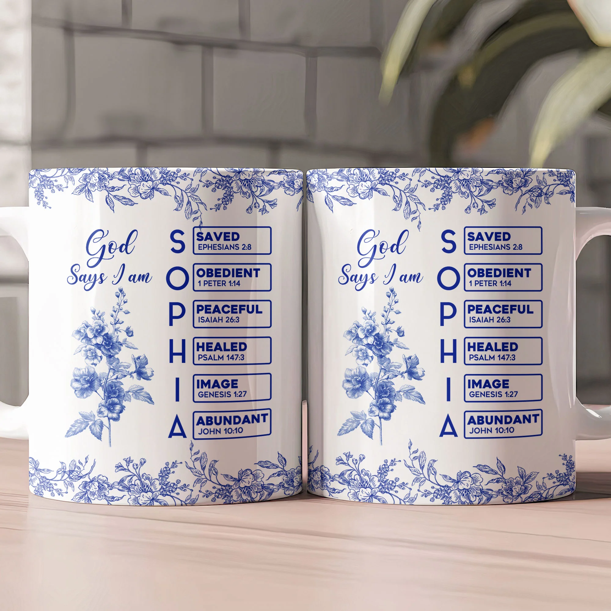 God Says I Am Name Letter In Bible Birth Flower Toile De Jouy Style - Personalized Mug - Image 2