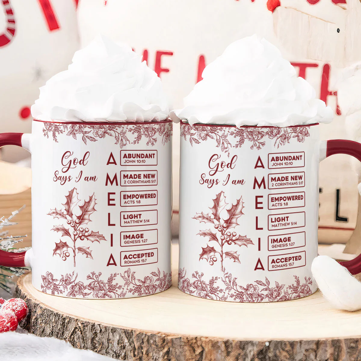 God Says I Am Name Letter In Bible Toile De Jouy Style - Personalized Accent Mug - Image 4